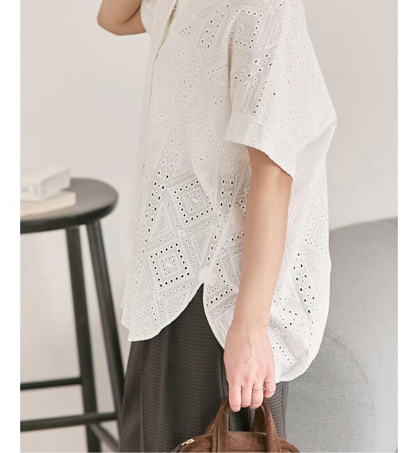 JOURNAL STANDARD「カットワークレースノーカラーブラウス」|シャツ・ブラウス|