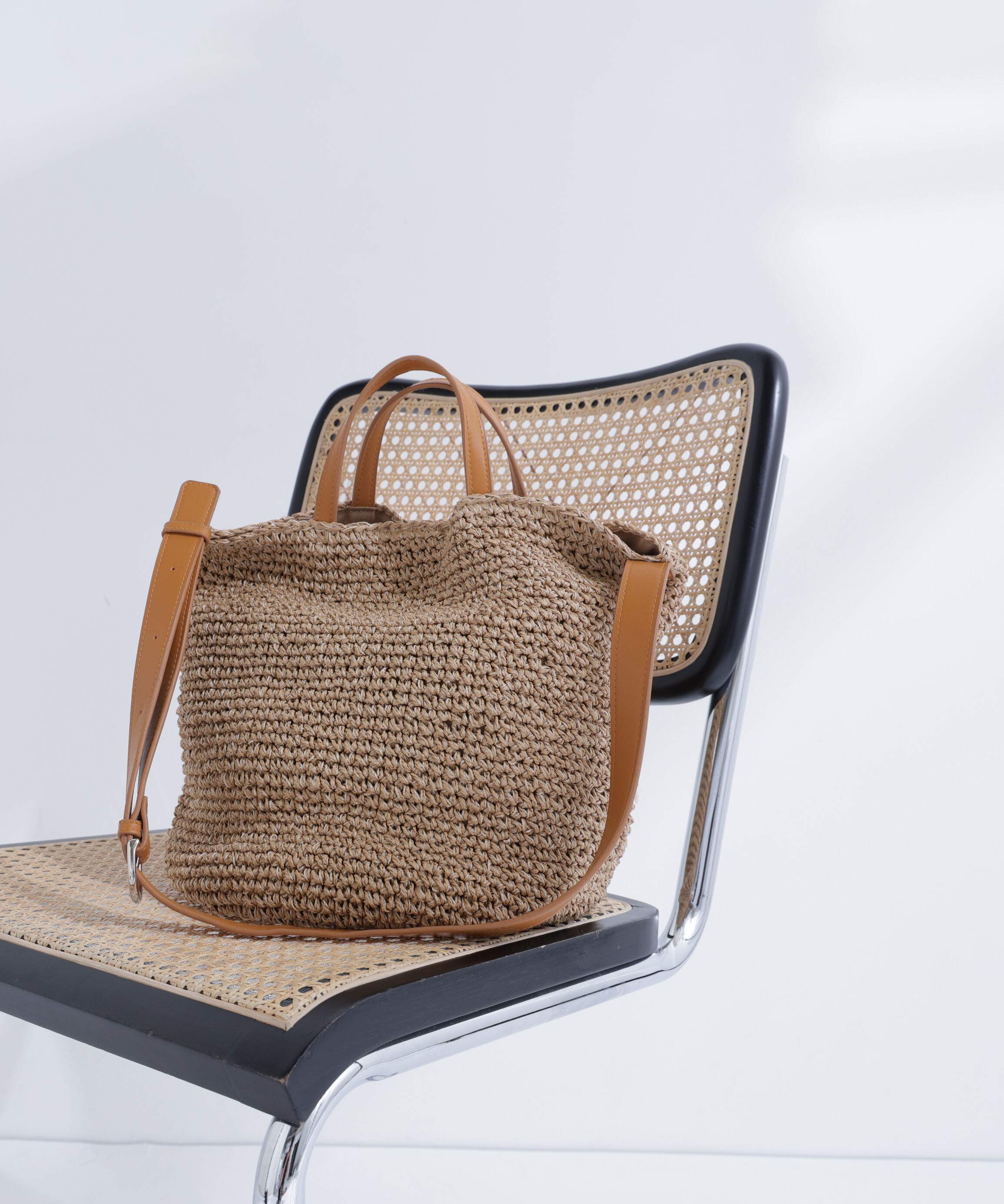  「ペーパーバケット2wayクロシェトートバッグ」|トートバッグ|キャメル1