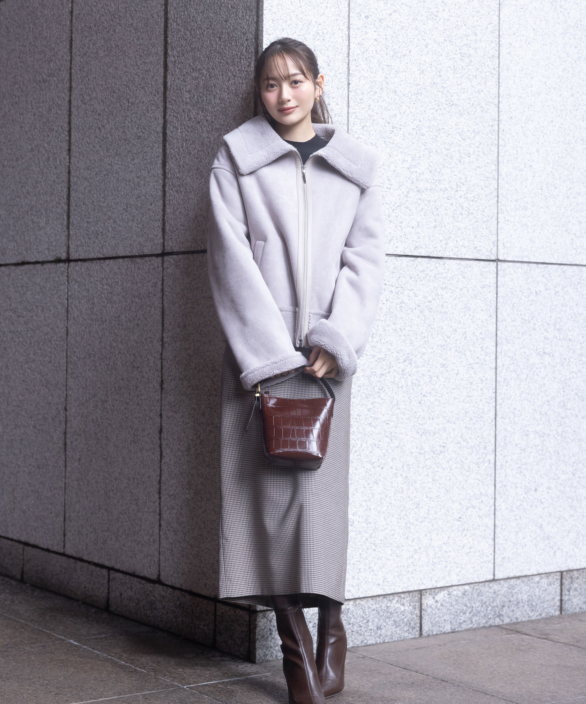PROPORTION BODY DRESSING「ギンガムナロータイトスカート 25AW」|スカート|ベージュ