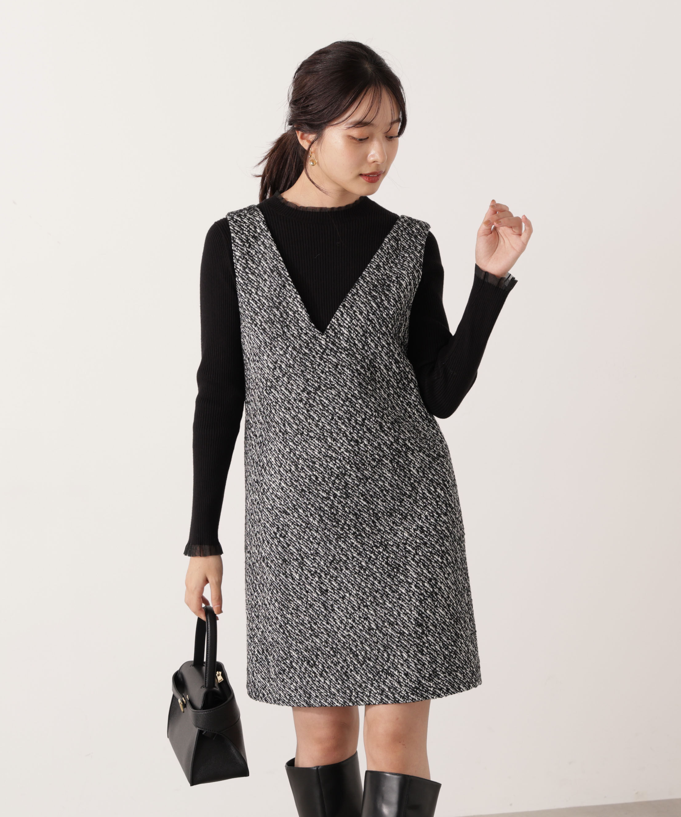 PROPORTION BODY DRESSING「ツイードミニジャンスカ 25AW」|ワンピース|ブラック