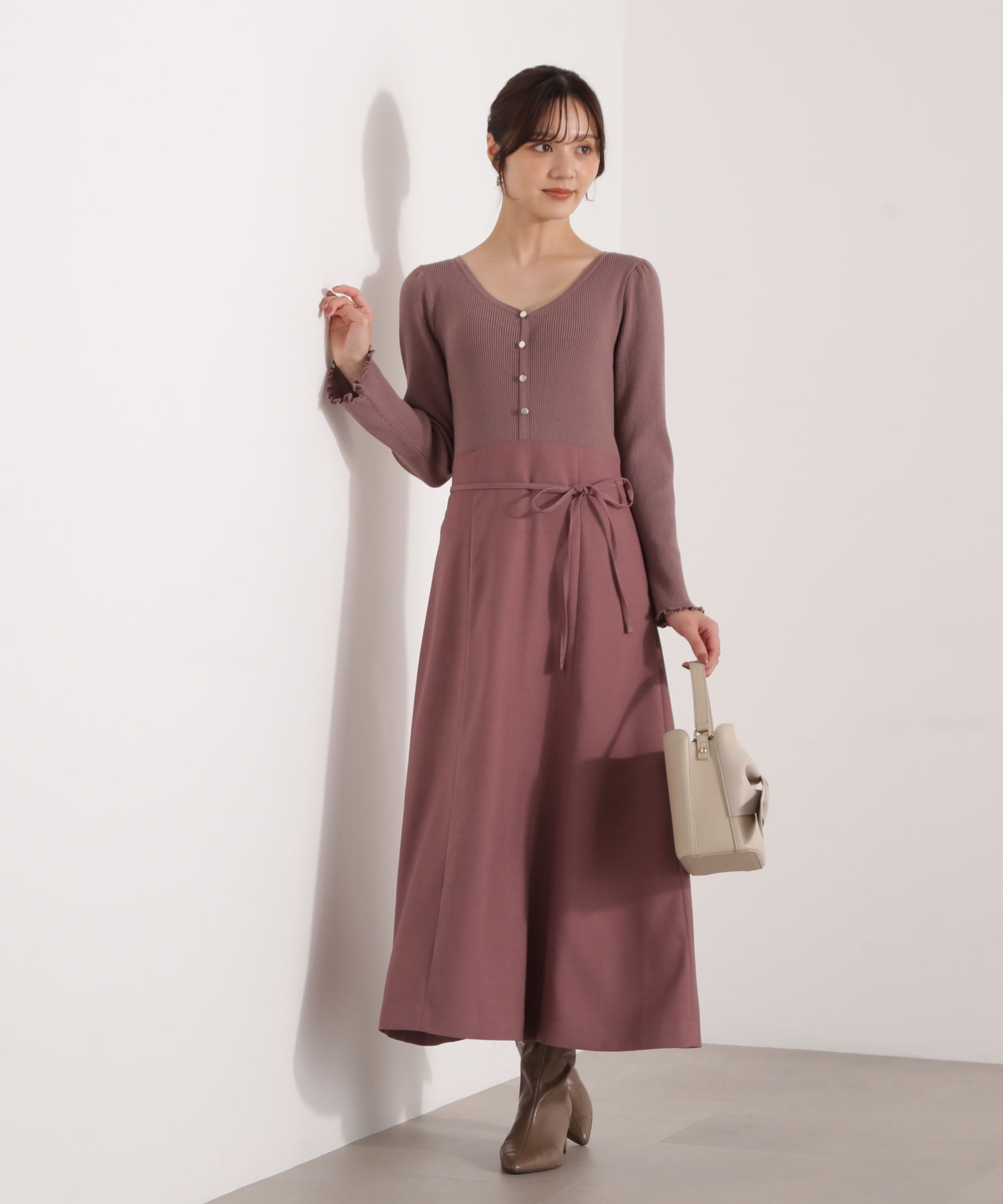 PROPORTION BODY DRESSING「ニットドッキングレディーワンピース 25AW」|ワンピース|モカピンク1