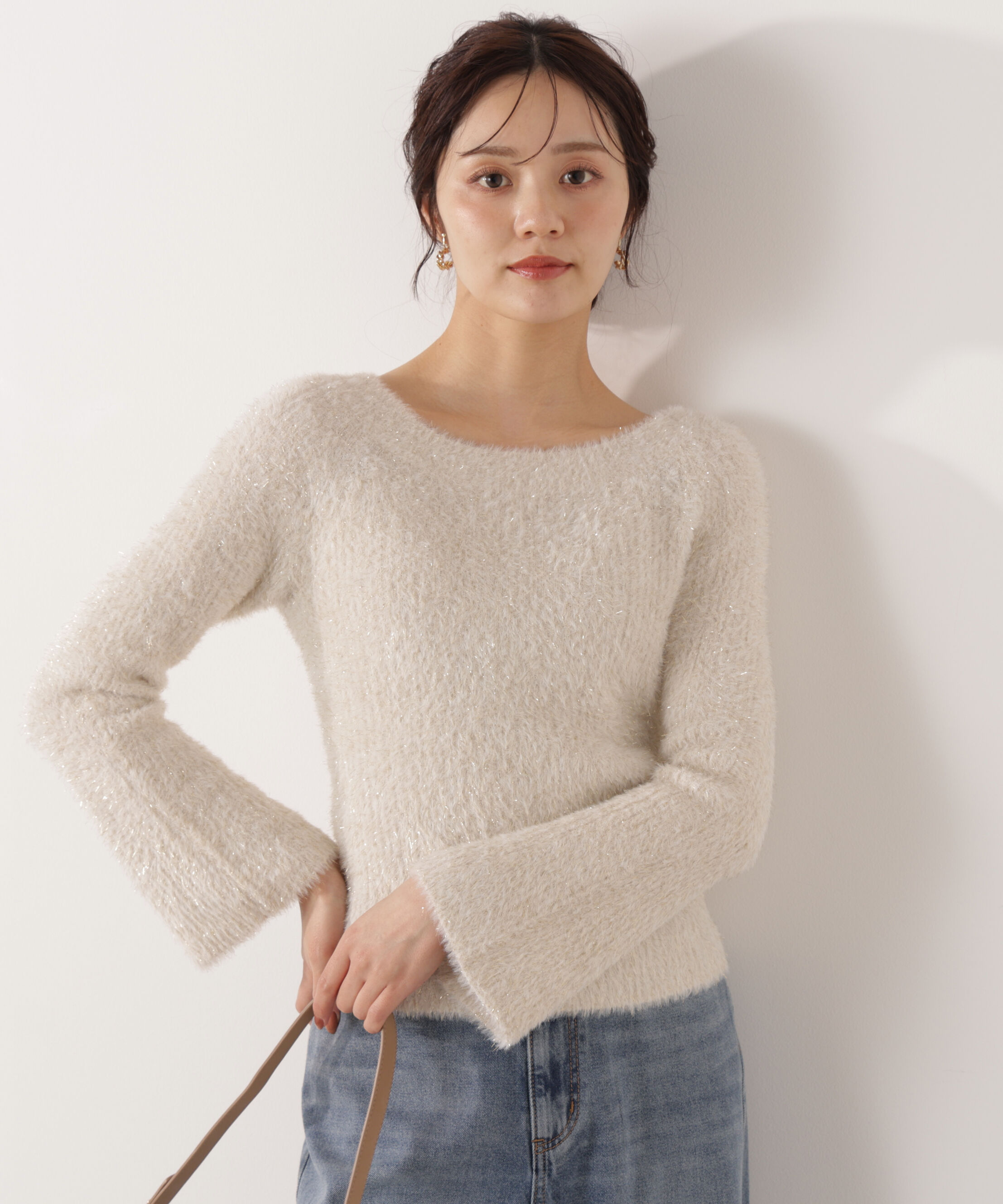 PROPORTION BODY DRESSING「ラメフェザーボートネックニット 26SS」|ニット・セーター|ベージュ