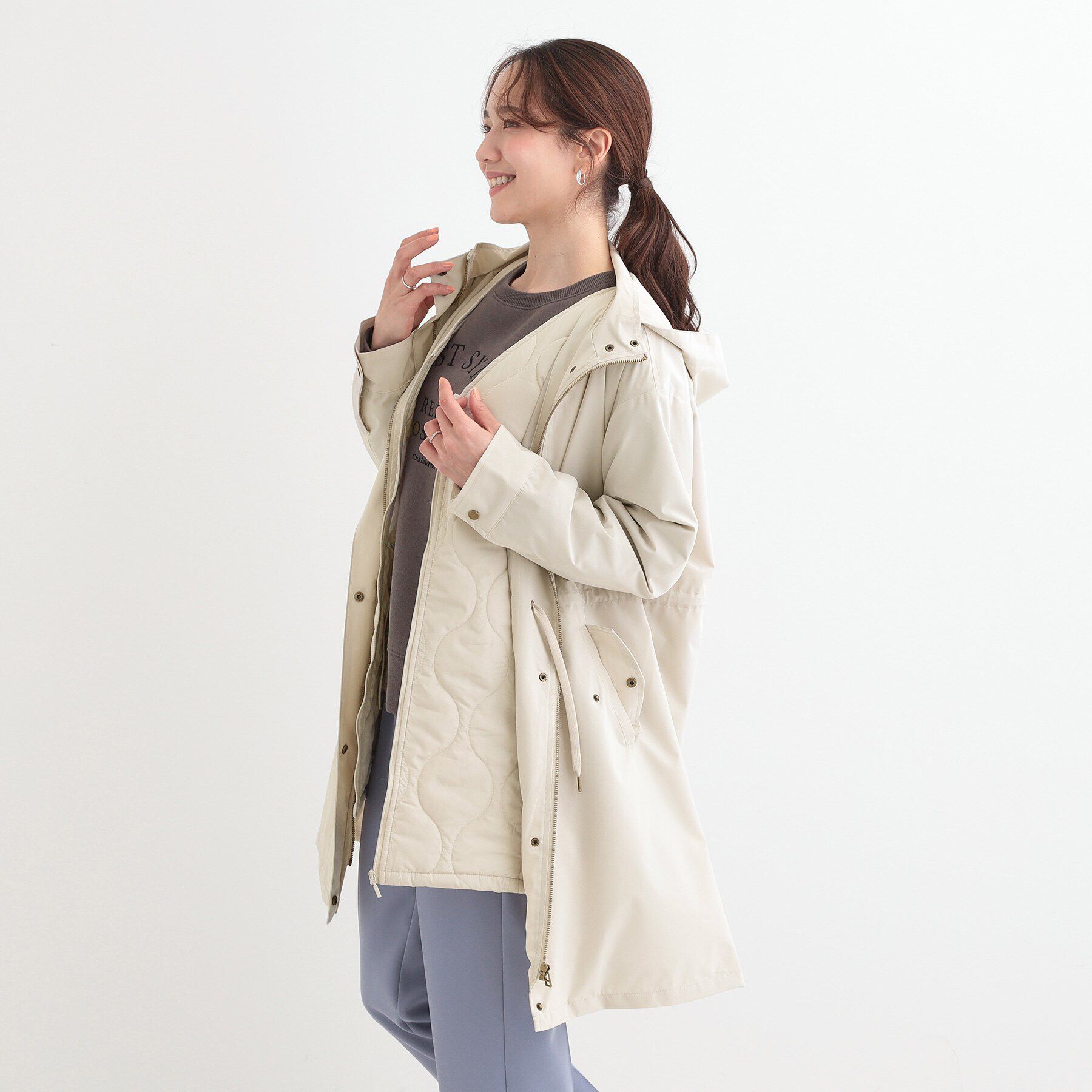 SHOO･LA･RUE「【撥水/防花粉/S-LL】ライナー付き ミリタリーフーデッドコート」|その他|