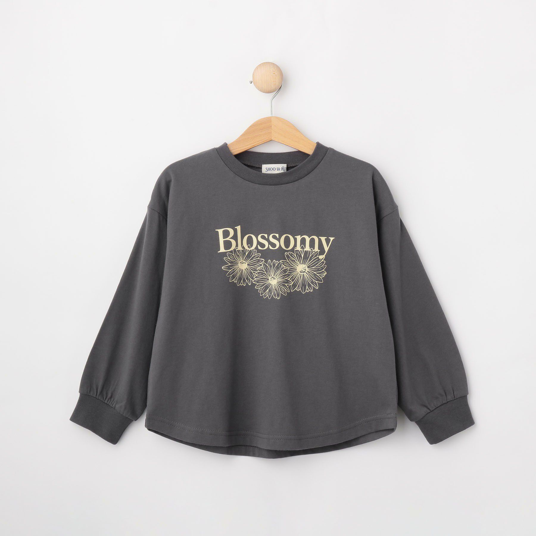 SHOO･LA･RUE「【100-150cm/選べる2柄】プリントアソート裾ラウンドロンT」|Tシャツ・カットソー|チャコールグレー(1