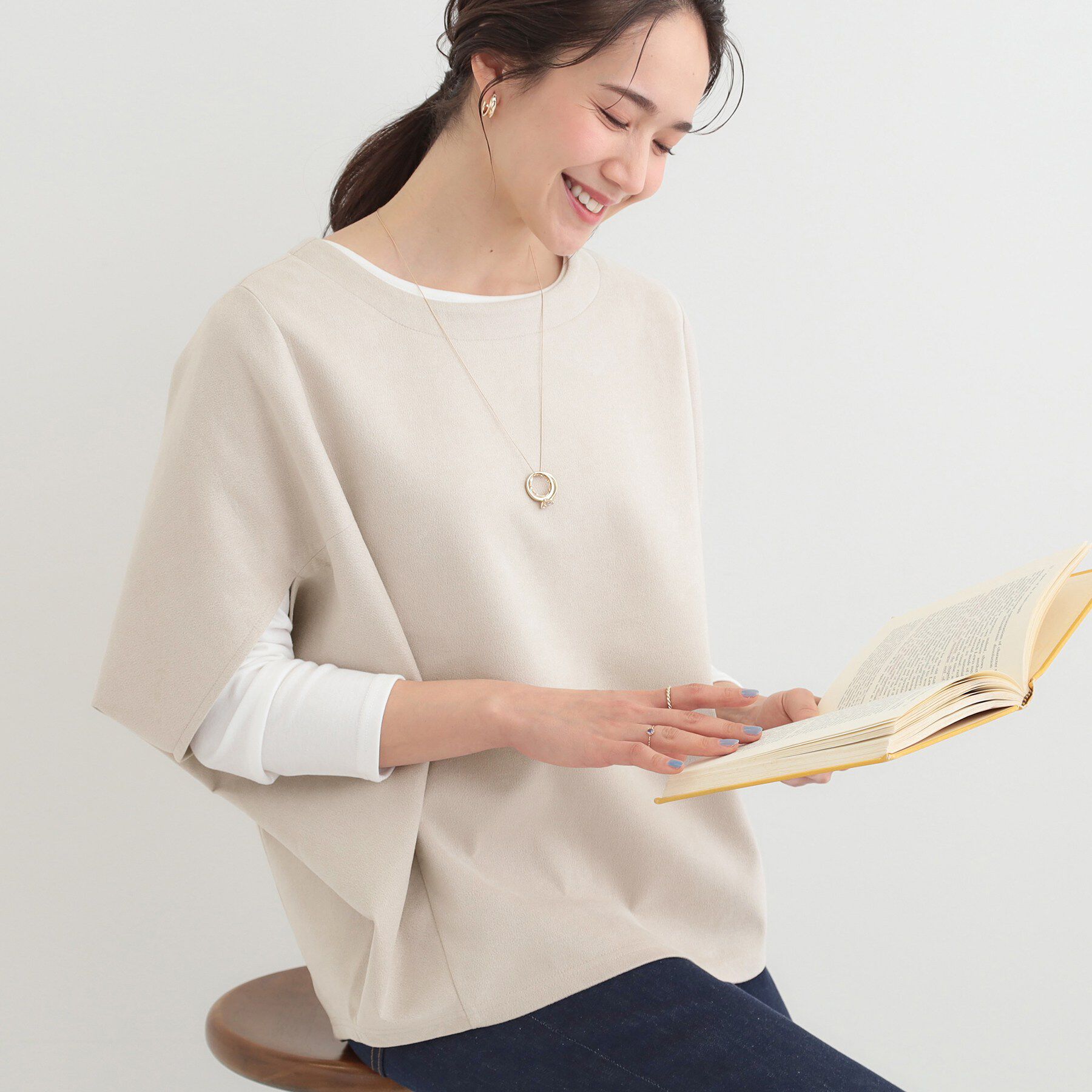 SHOO･LA･RUE「【体型カバー/2点セット】ポンチョ風 スエードライクトップス+ロンT」|その他|ライトグレー(011