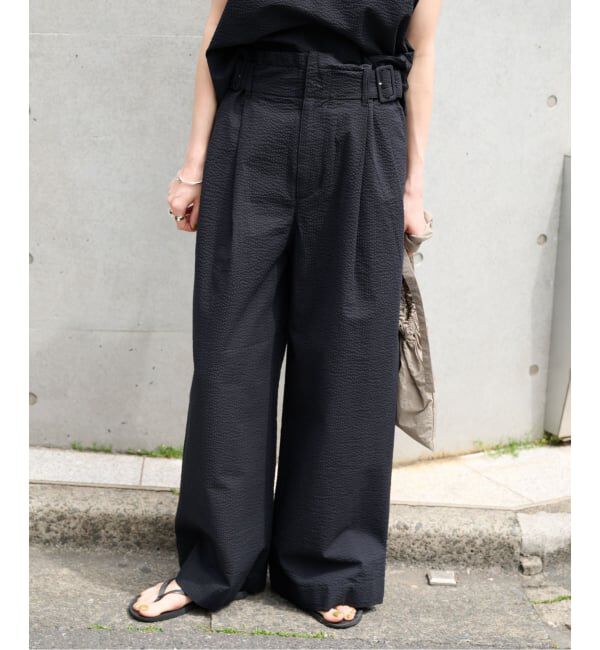 OUTDOOR PRODUCTS Usual Things「コットンサッカーベルテッドタックワイドパンツ」|スラックス|