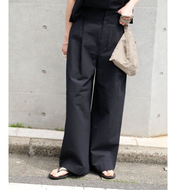 OUTDOOR PRODUCTS Usual Things「コットンサッカーベルテッドタックワイドパンツ」|スラックス|