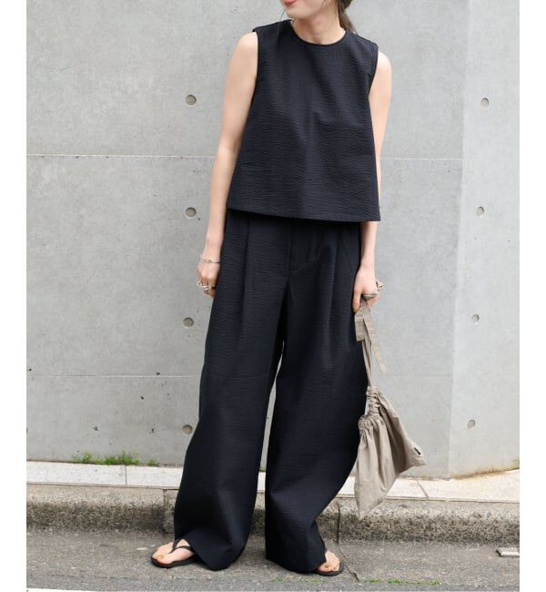 OUTDOOR PRODUCTS Usual Things「コットンサッカーベルテッドタックワイドパンツ」|スラックス|