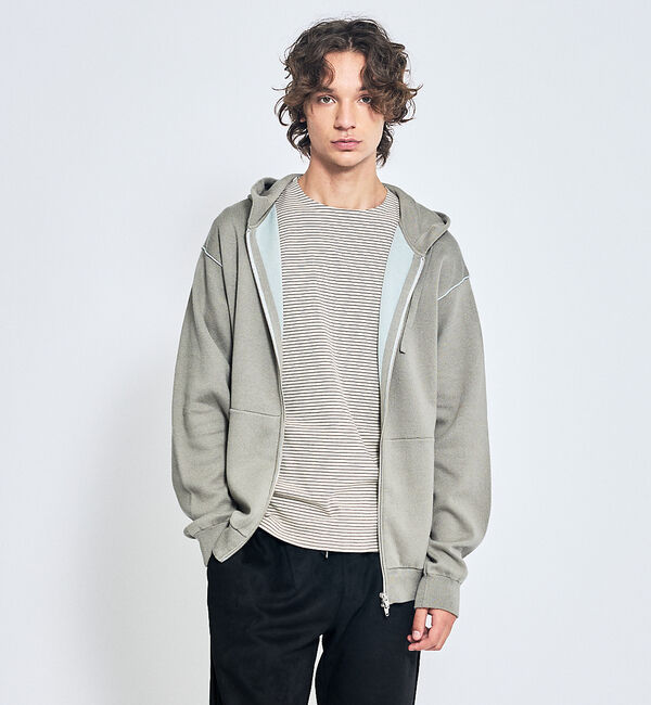 ABAHOUSE「【リバーシブルカラー】14Gコットン ニット ZIPパーカー」|パーカー|グレージュ