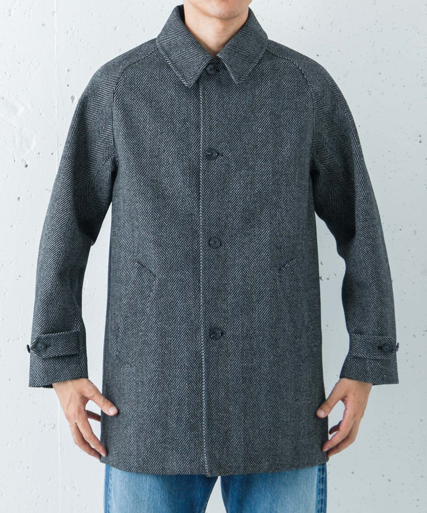 URBAN RESEARCH「WINDPROOF TWEED HALF COAT」|ノーカラーコート|