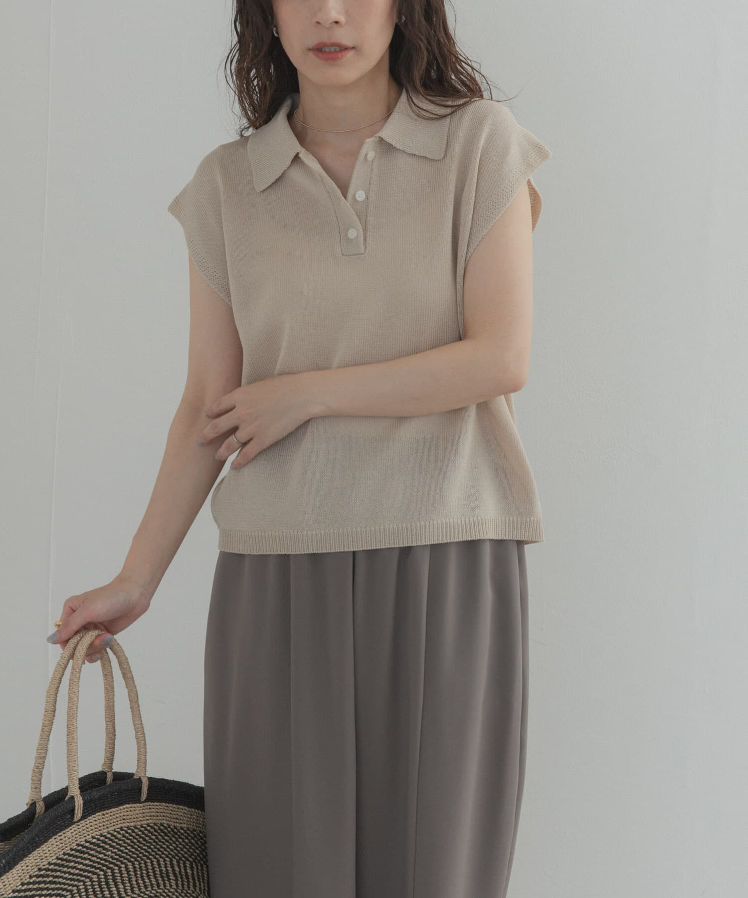 URBAN RESEARCH DOORS「『WEB限定』フレンチスリーブポロニット」|ニット・セーター|