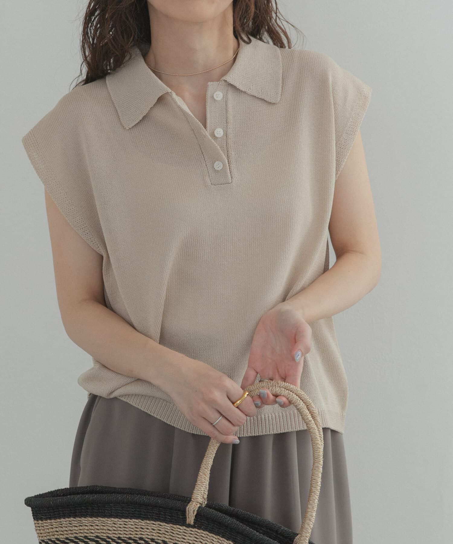 URBAN RESEARCH DOORS「『WEB限定』フレンチスリーブポロニット」|ニット・セーター|