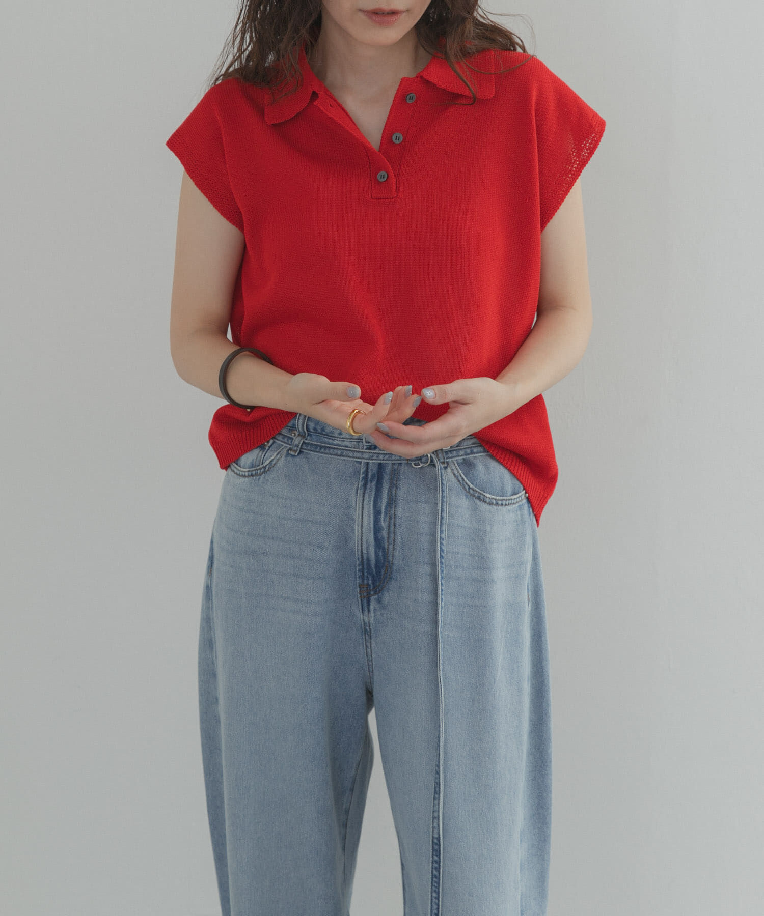 URBAN RESEARCH DOORS「『WEB限定』フレンチスリーブポロニット」|ニット・セーター|