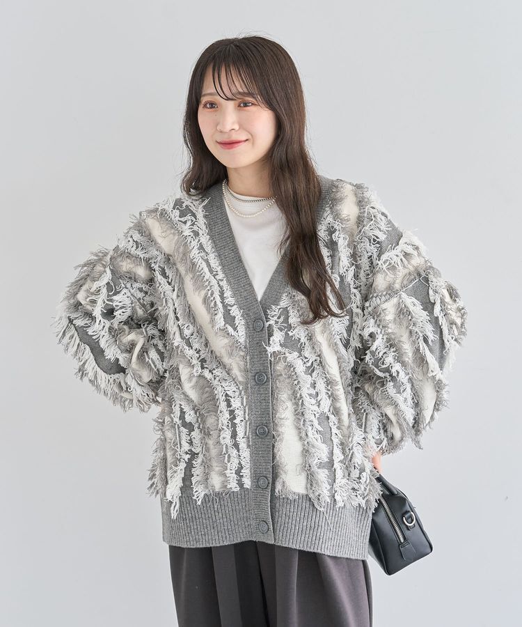 Green Parks「・ELENCARE DUE フリンジジャカードカーディガン」|カーディガン|Gray