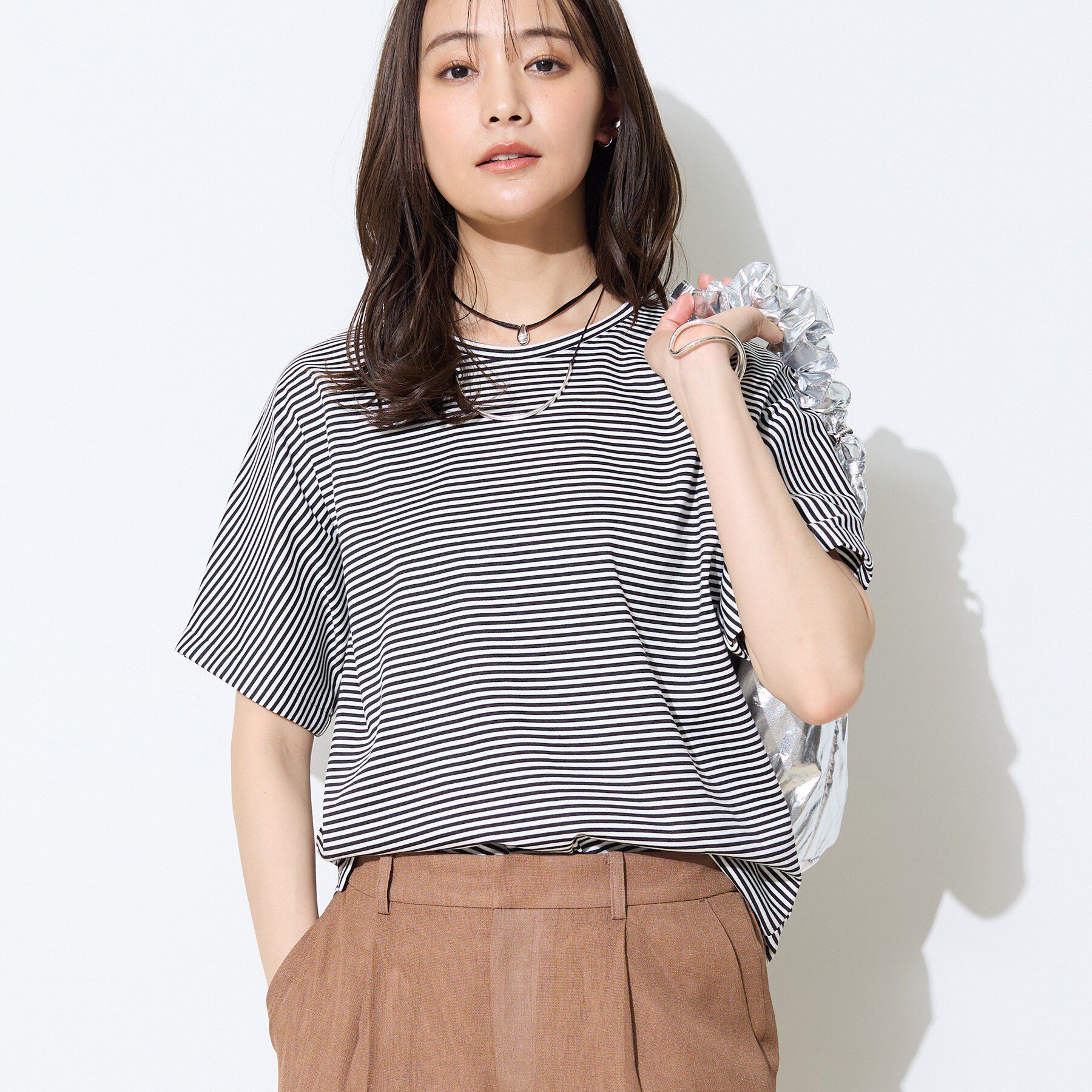 INDIVI「【汗ジミ防止／褒められTシャツ】上品カジュアル！ドルマンTシャツ」|Tシャツ・カットソー|ホワイト(301)