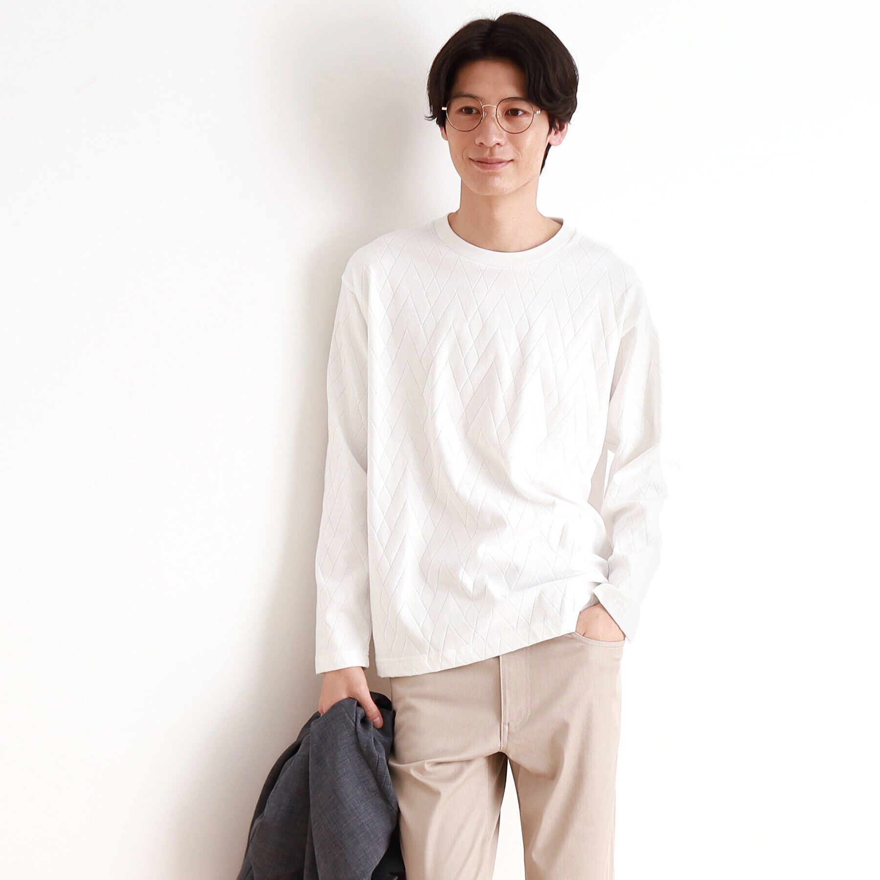 THE SHOP TK「ジオメトリックリンクス長袖Tシャツ ON／OFF兼用」|Tシャツ・カットソー|オフホワイト(003