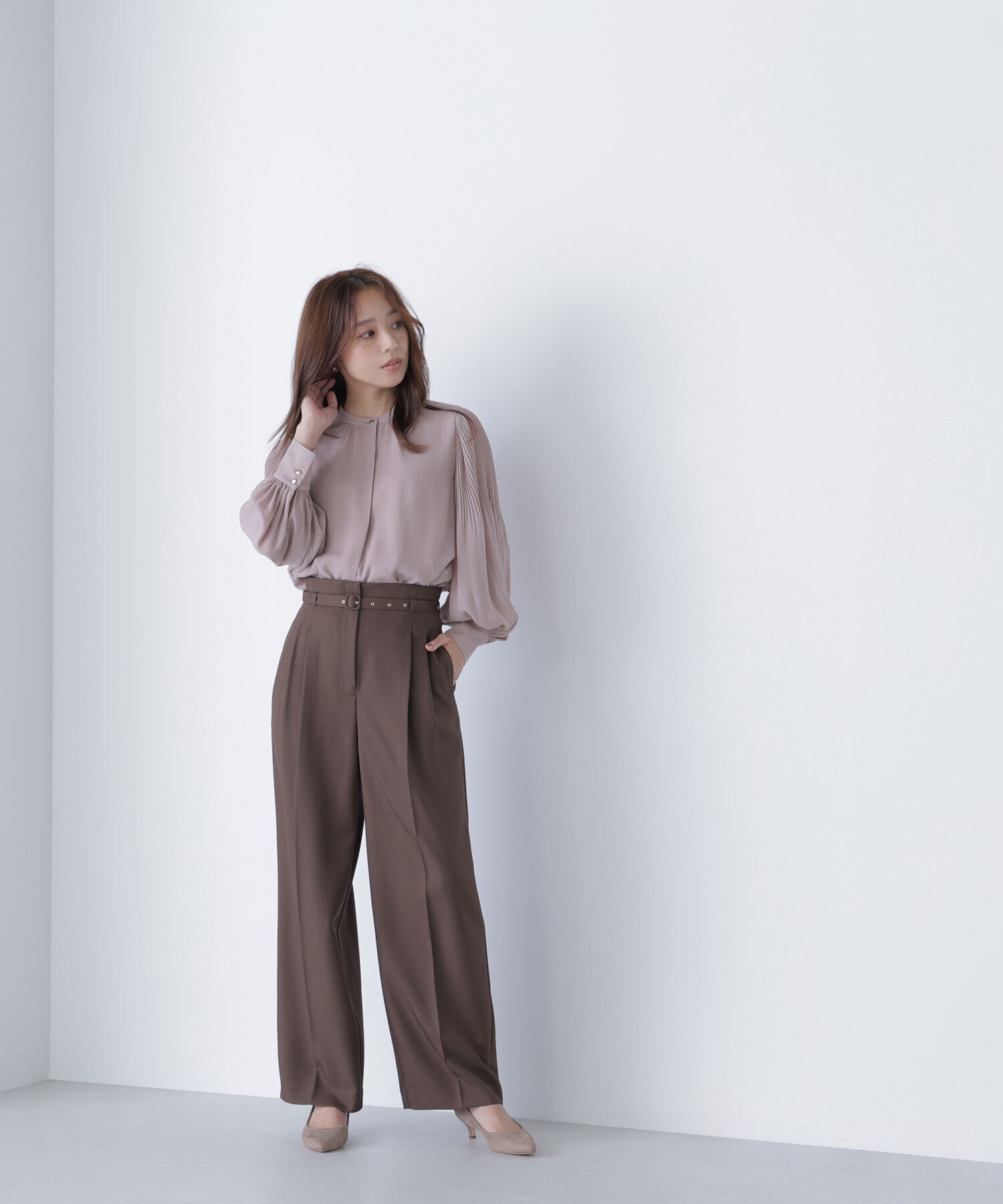  「くびれ仕込みベルテッドパンツ」|その他|ブラウン