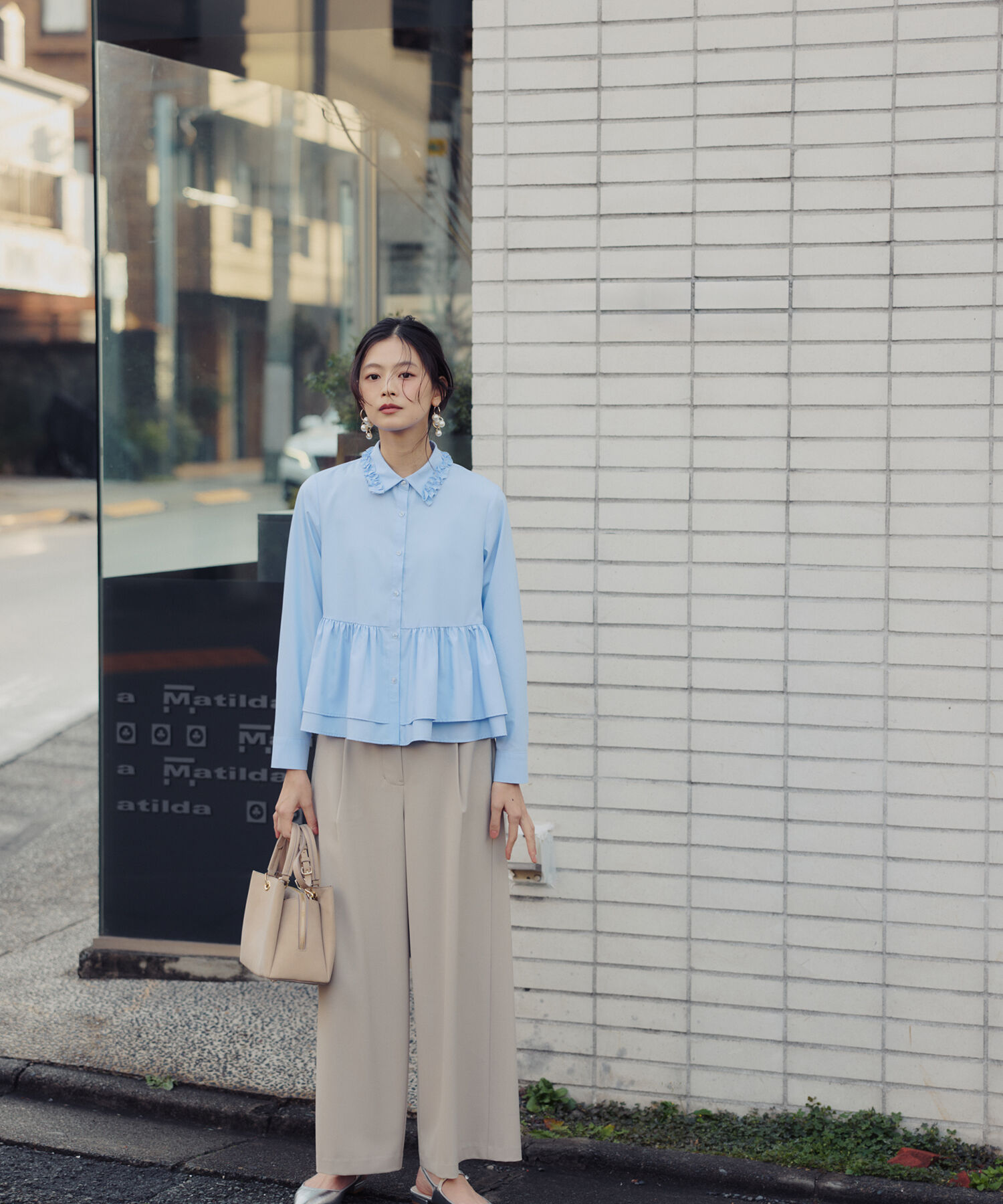  「ベルテッドタックワイドパンツ」|その他|ベージュ