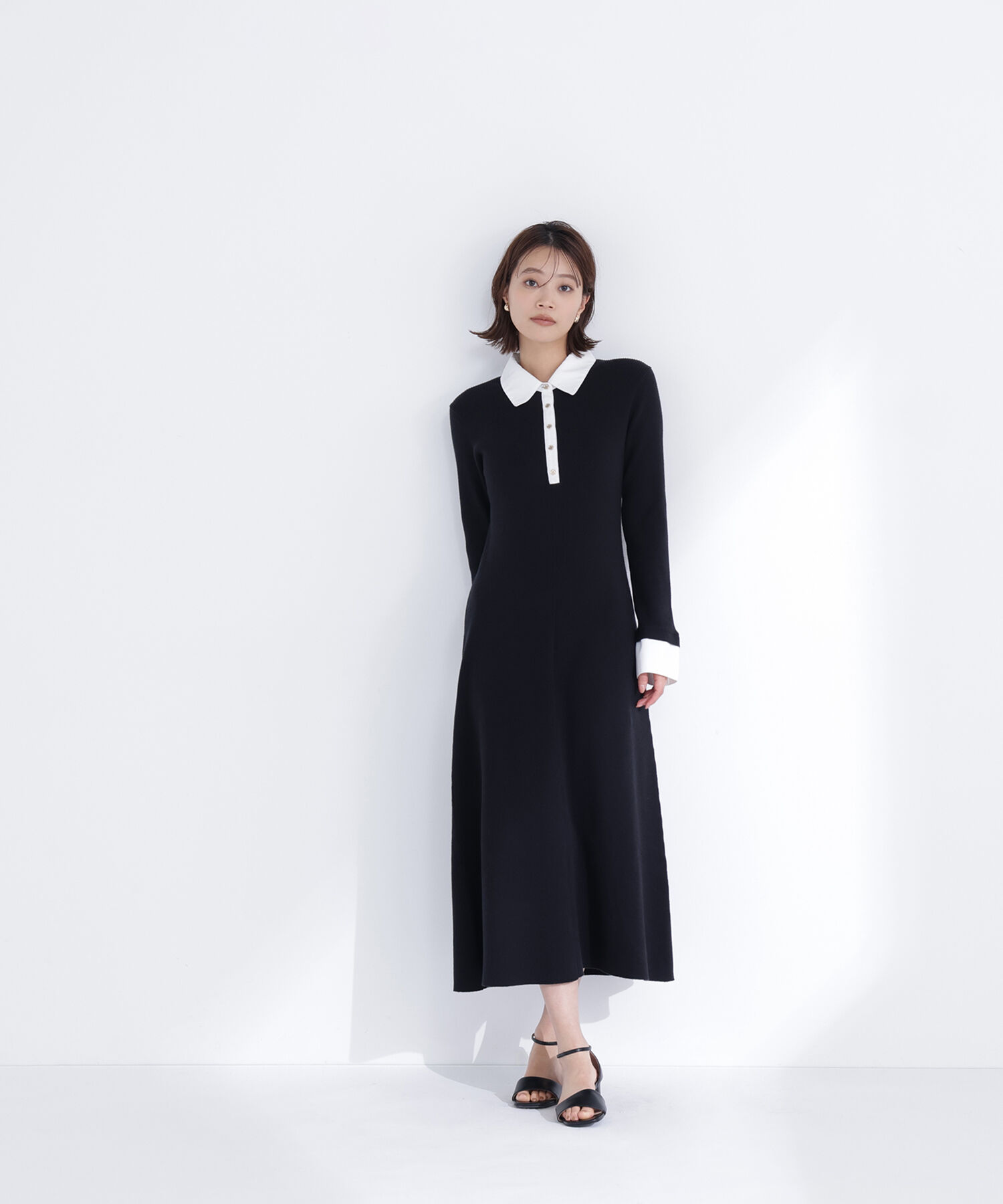  「襟付リブニットワンピース」|ワンピース|