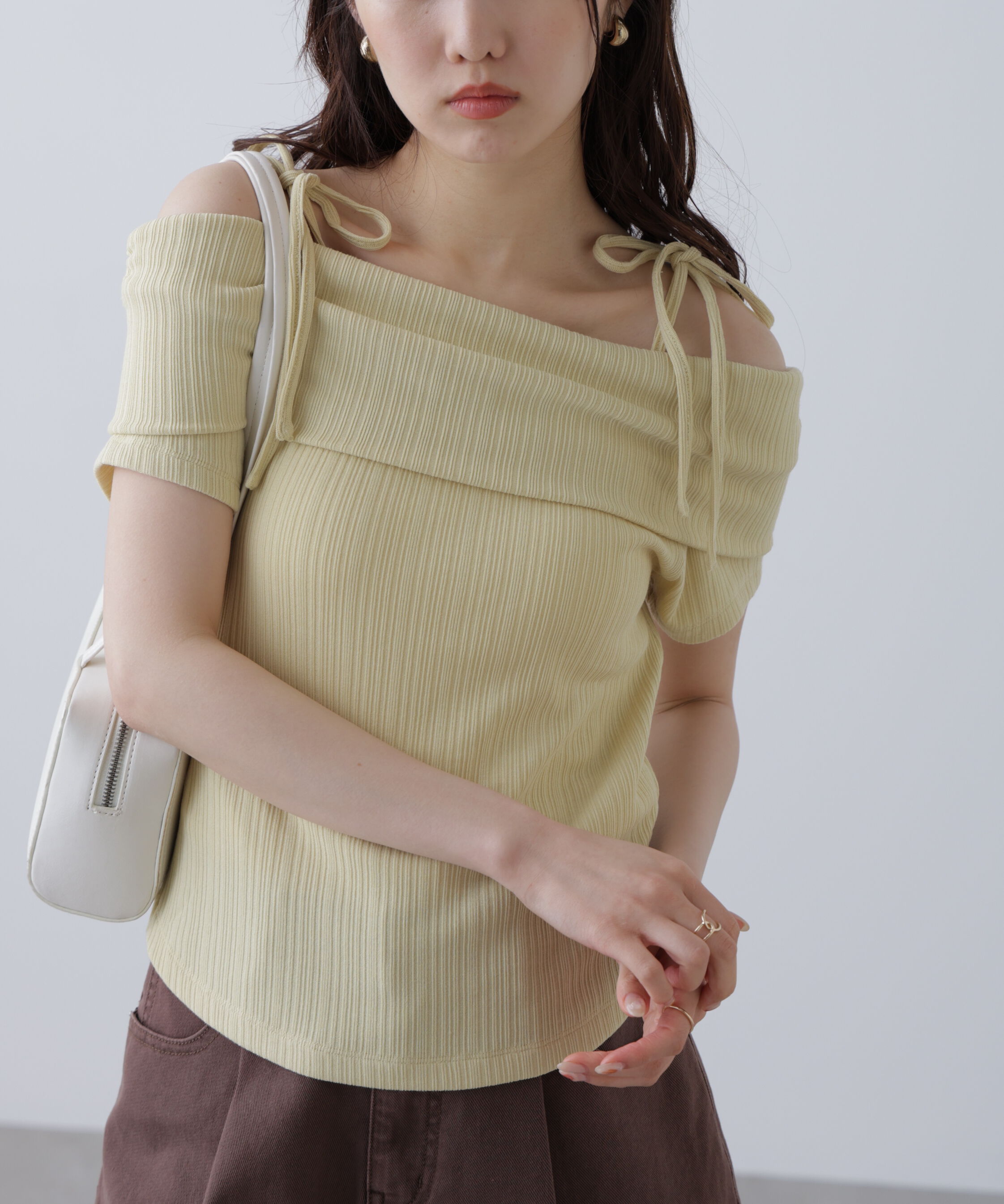  「肩リボンオフショルカットソー」|Tシャツ・カットソー|