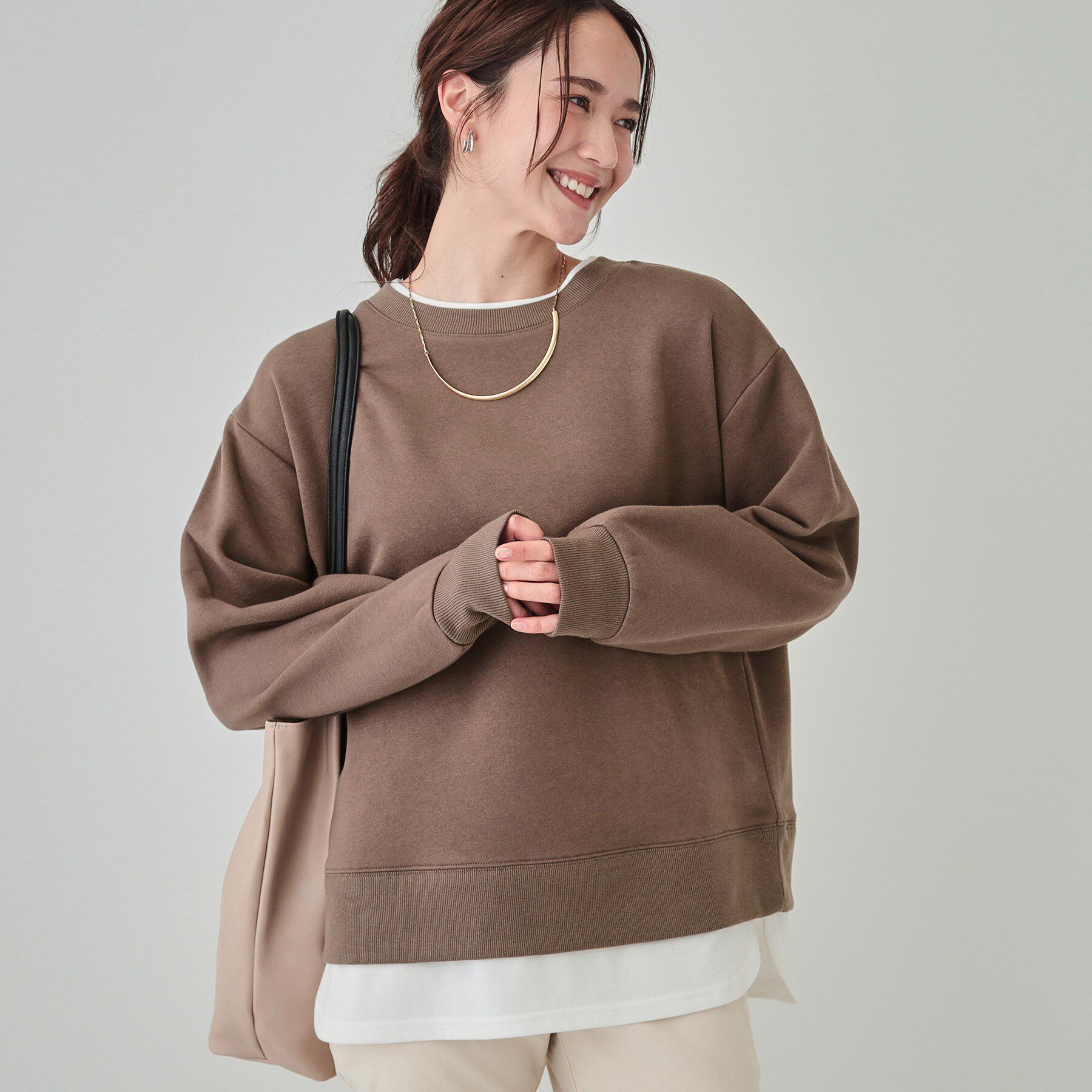 SHOO･LA･RUE「【洗える/S-LL】着るだけ簡単こなれ感 裏起毛レイヤード風スウェット【SHOO WARM】」|パーカー|モカブラウン(042