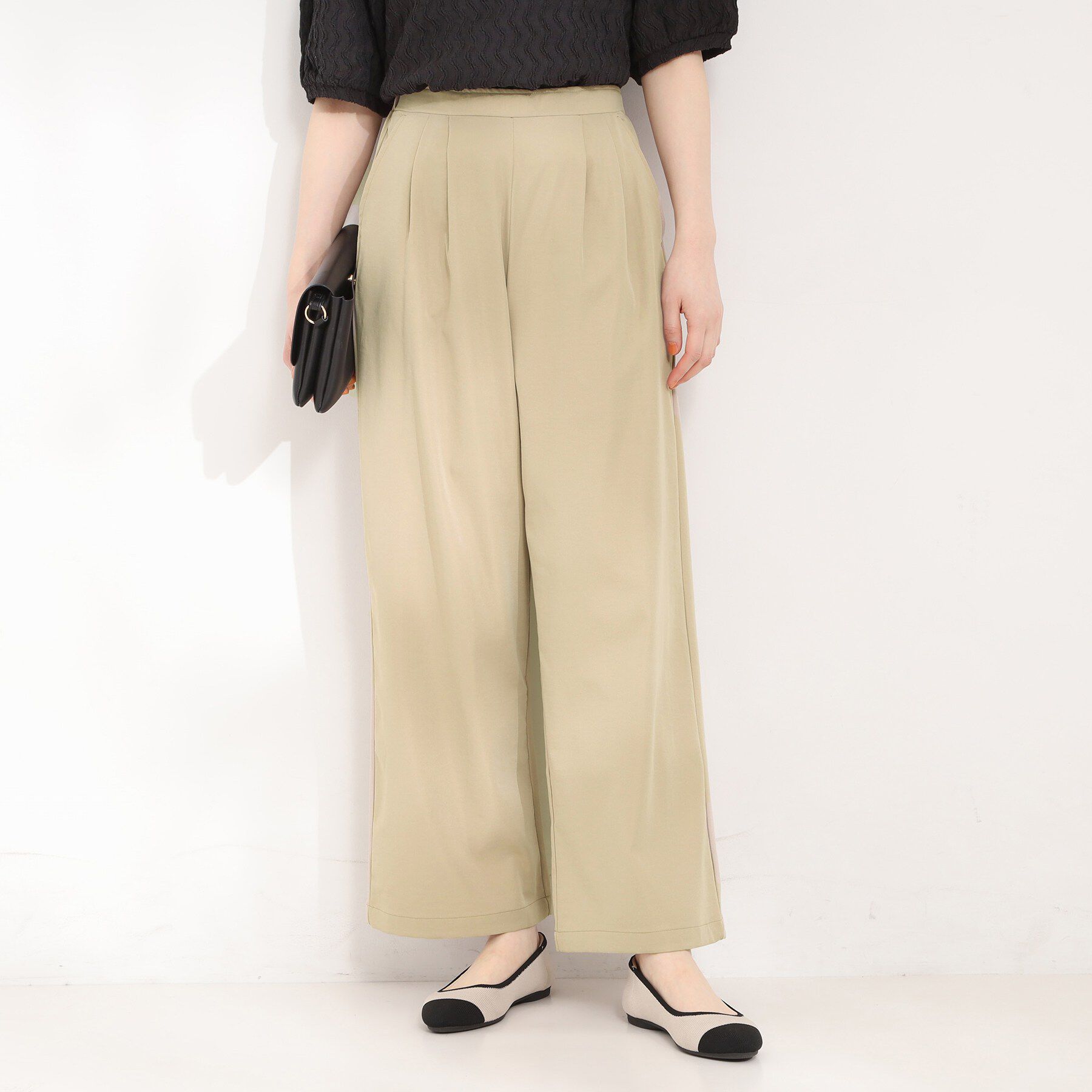 SHOO･LA･RUE「【洗濯機可/S-LL/体型カバー】ツータックできれいに魅せる 大人のワイドパンツ」|その他|ベージュ(052)