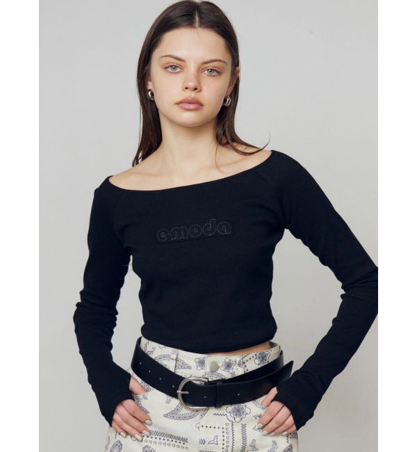 EMODA「ロゴパッチクロップドロンT」|Tシャツ・カットソー|