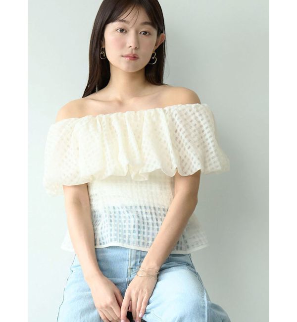 LAGUNAMOON「シアーチェックバルーンオフショルブラウス」|シャツ・ブラウス|アイボリー