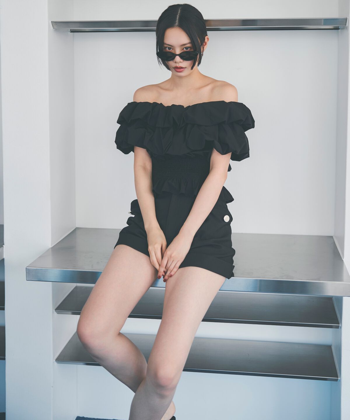 アンドクチュール「ライトタックショートパンツ」|キュロット|