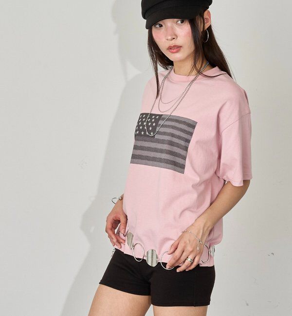  「【UNISEX】KOOKY'N スタースタッズフラッググラフィックTEE」|Tシャツ・カットソー|