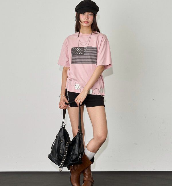  「【UNISEX】KOOKY'N スタースタッズフラッググラフィックTEE」|Tシャツ・カットソー|