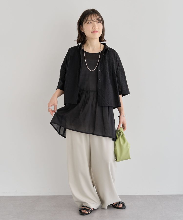 Green Parks「インド綿 SET2点 ギャザーシャツ+布帛インナー」|シャツ・ブラウス|