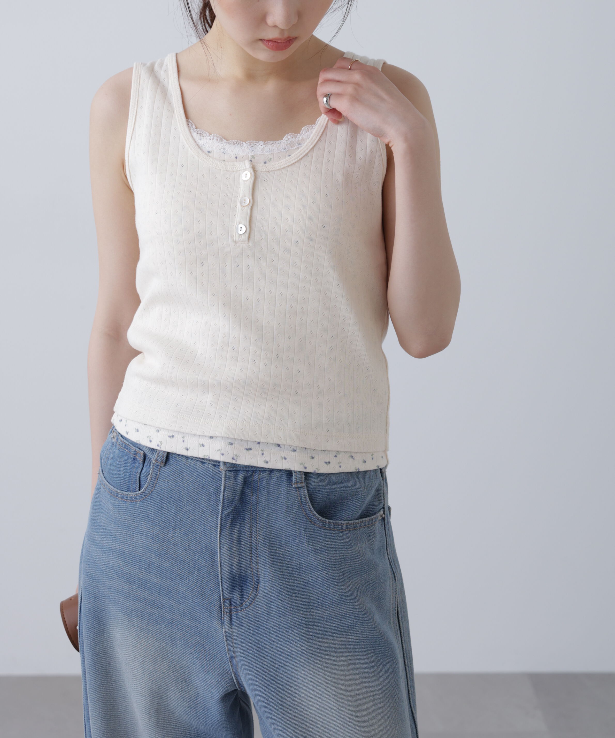  「針抜きテレコレイヤードタンクトップ」|Tシャツ・カットソー|