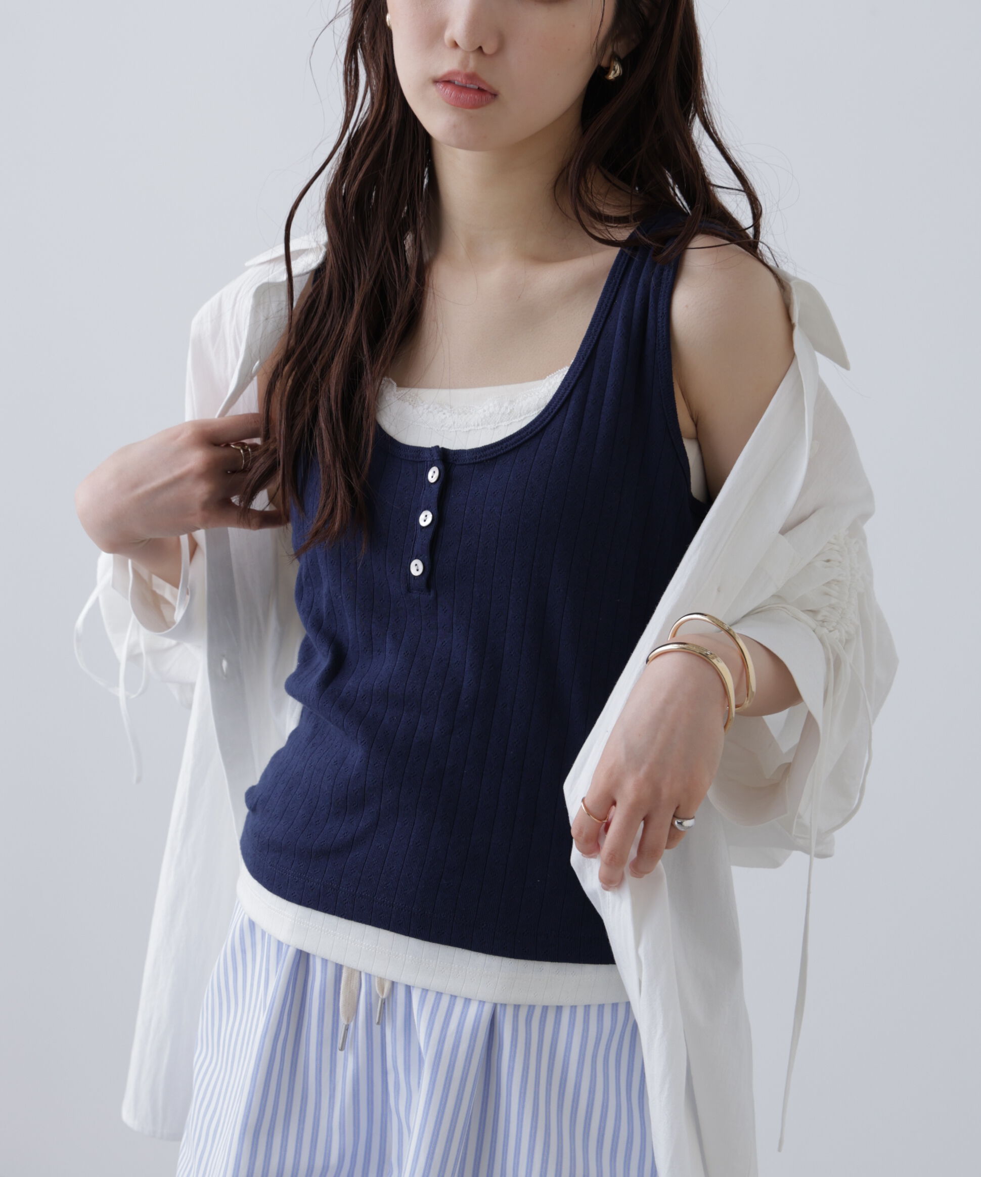  「針抜きテレコレイヤードタンクトップ」|Tシャツ・カットソー|