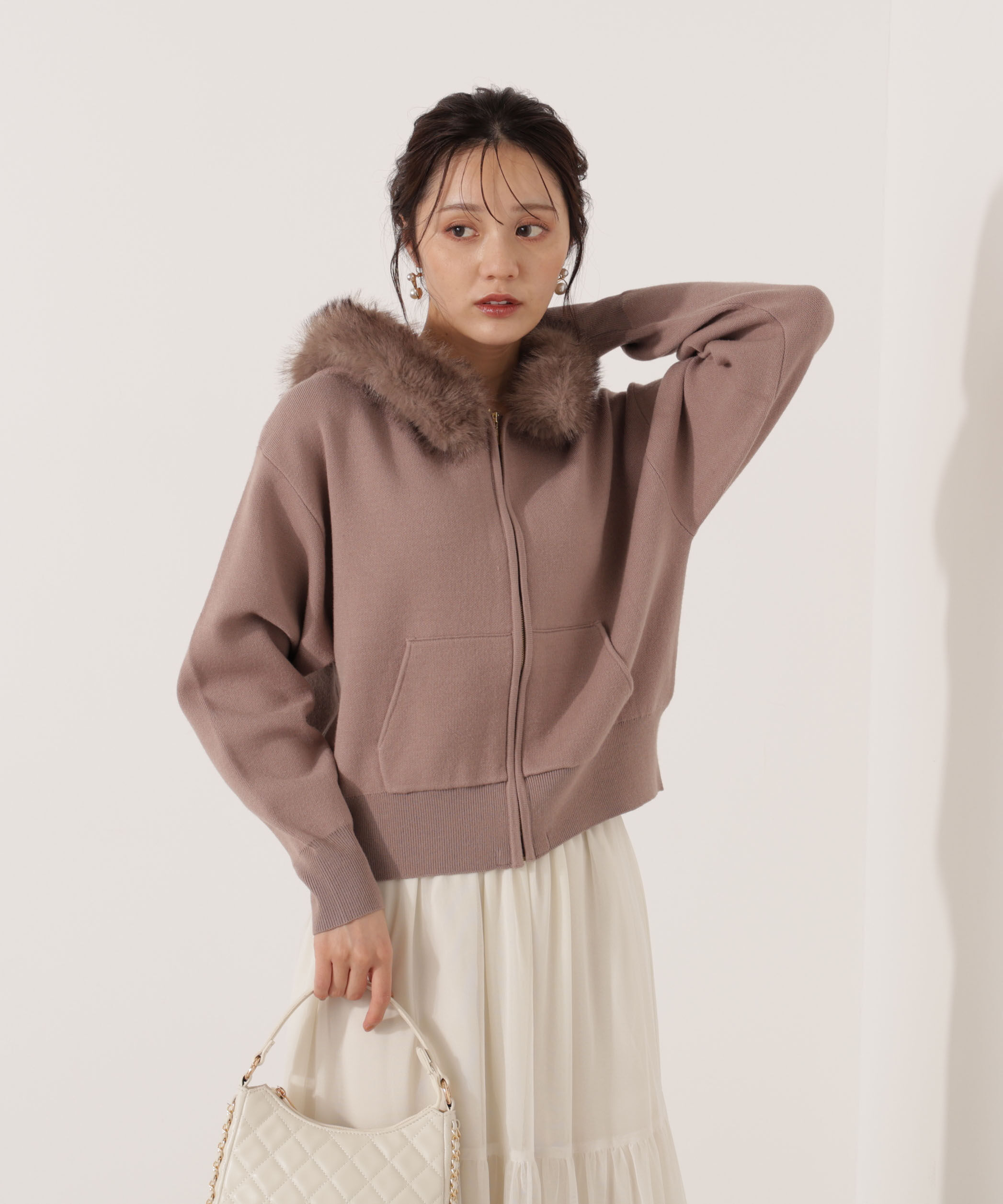 PROPORTION BODY DRESSING「エコファー付きニットパーカー 25AW」|ニット・セーター|