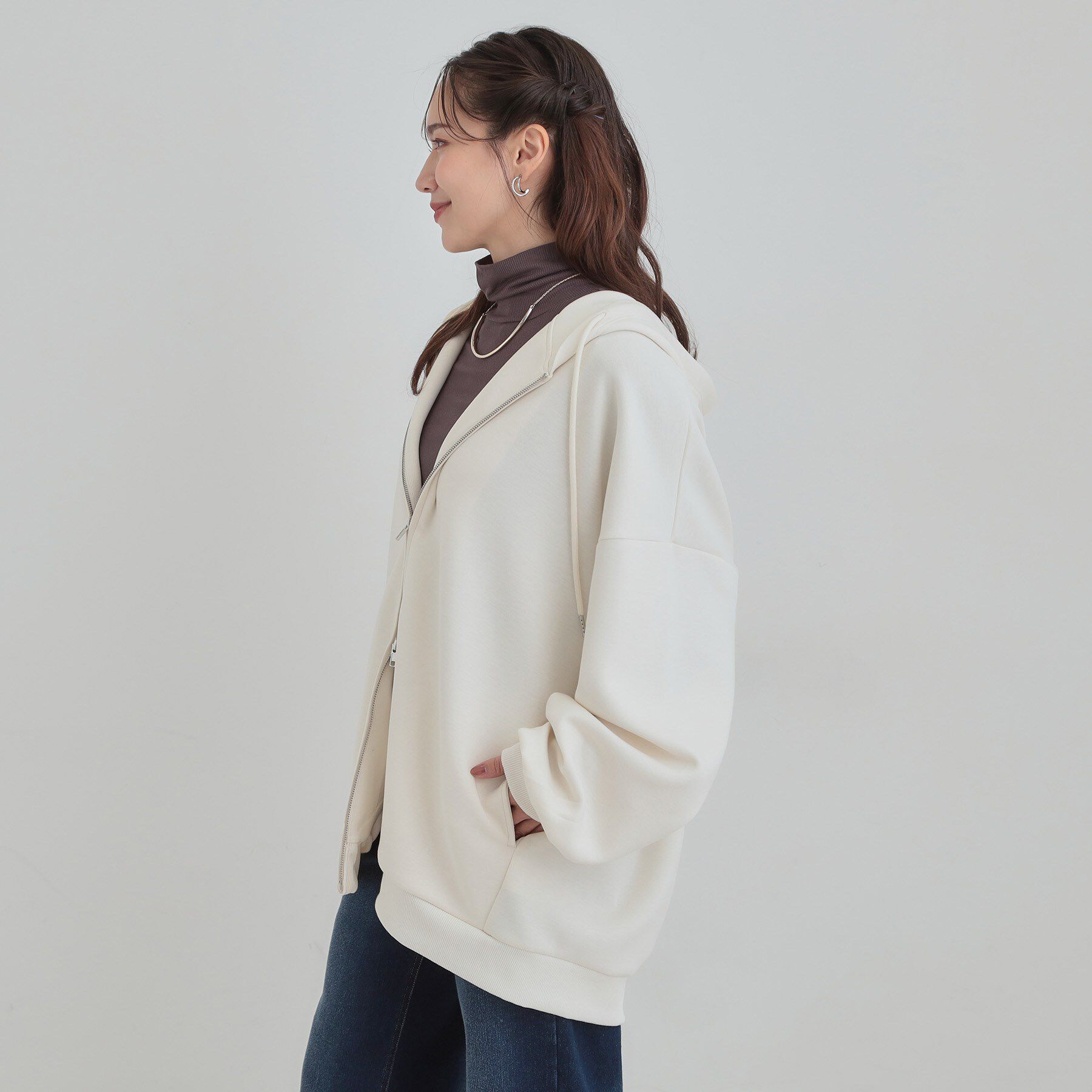 SHOO･LA･RUE「【セットアップ可/なめらかタッチ】ダブルジップでこなれ見え オーバーサイズゆるパーカ」|パーカー|