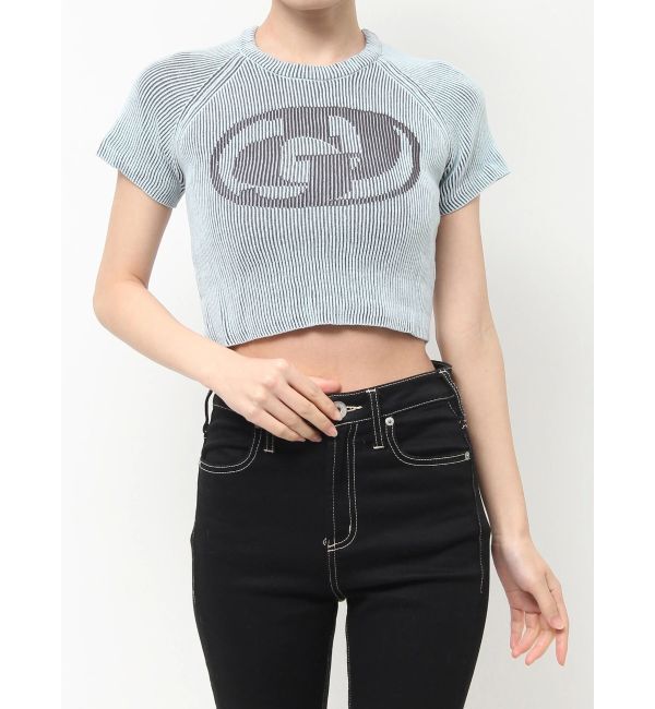GYDA「GD two color schemeハーフスリーブニットトップス」|ニット・セーター|スカイブルー