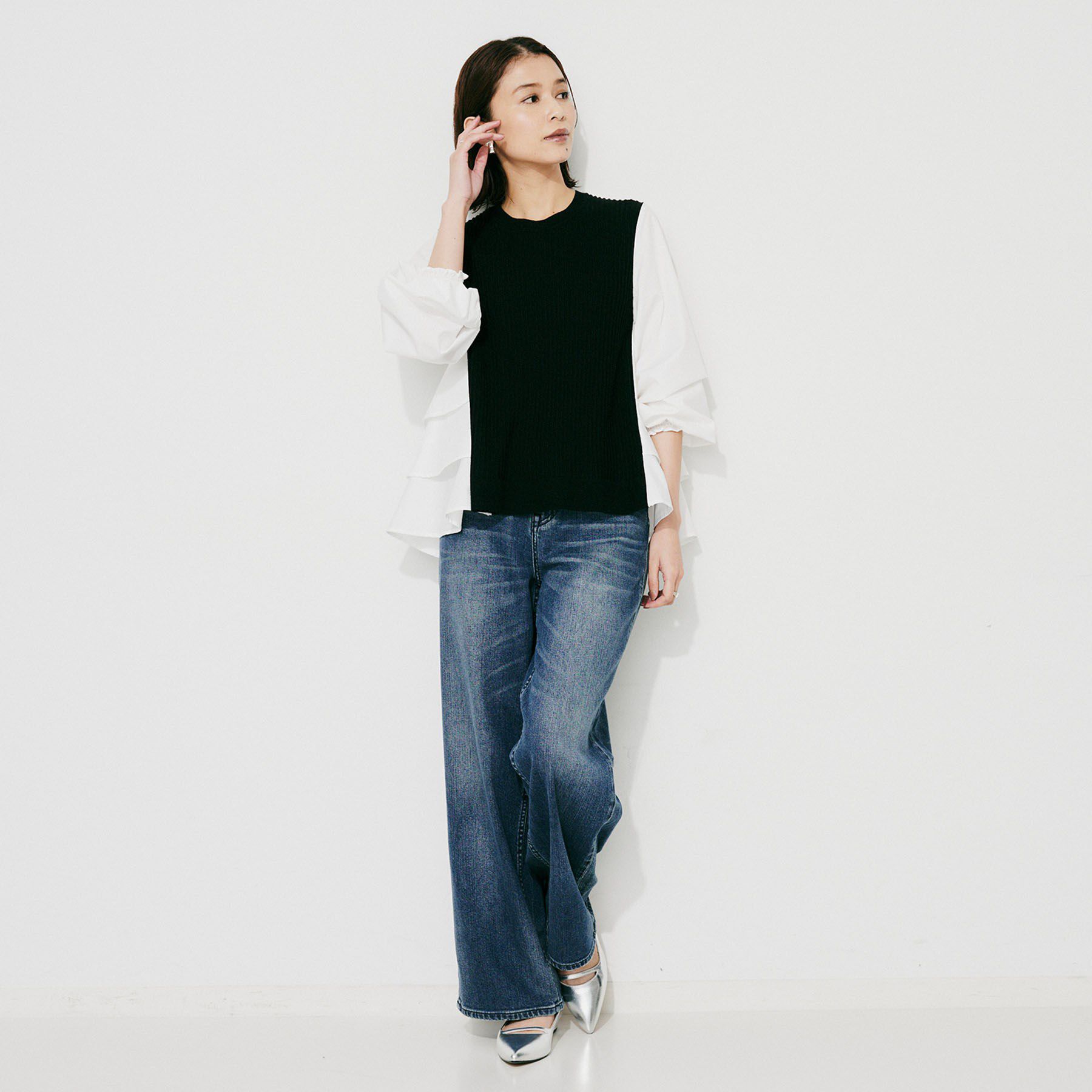 UNTITLED「【TORRAZZO DONNA】ニット&times;ファブリックティアードブラウス」|シャツ・ブラウス|