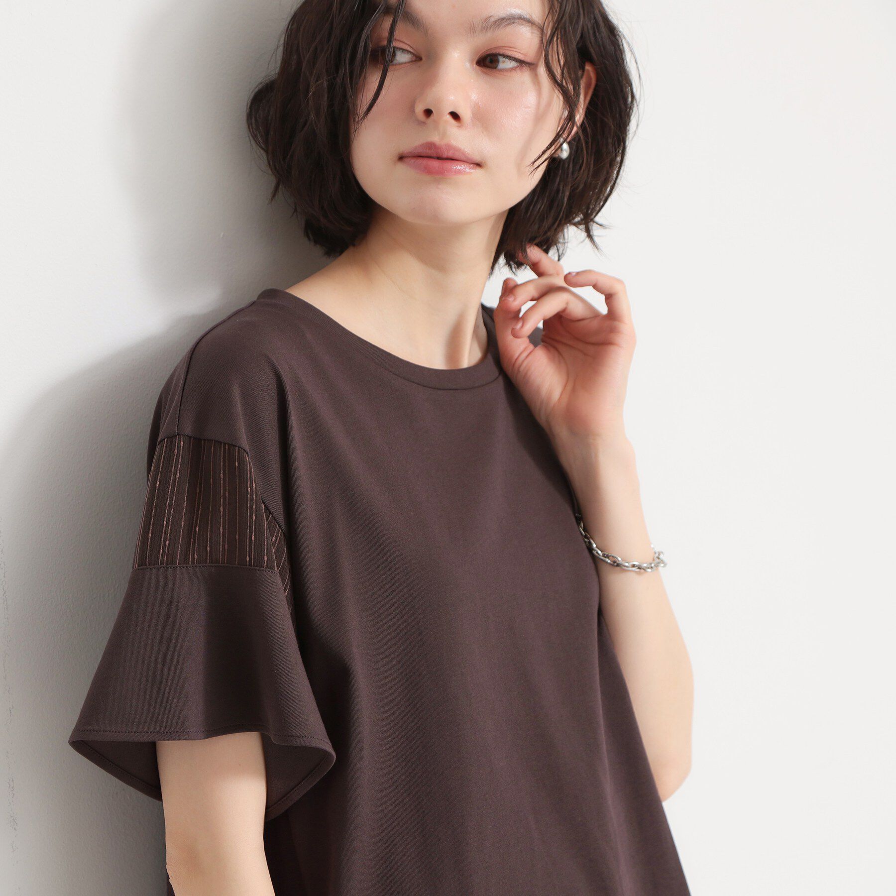 THE SHOP TK「【ひんやり／吸水速乾／UV】軽やかに揺れる シアーフレアスリーブTシャツ」|Tシャツ・カットソー|