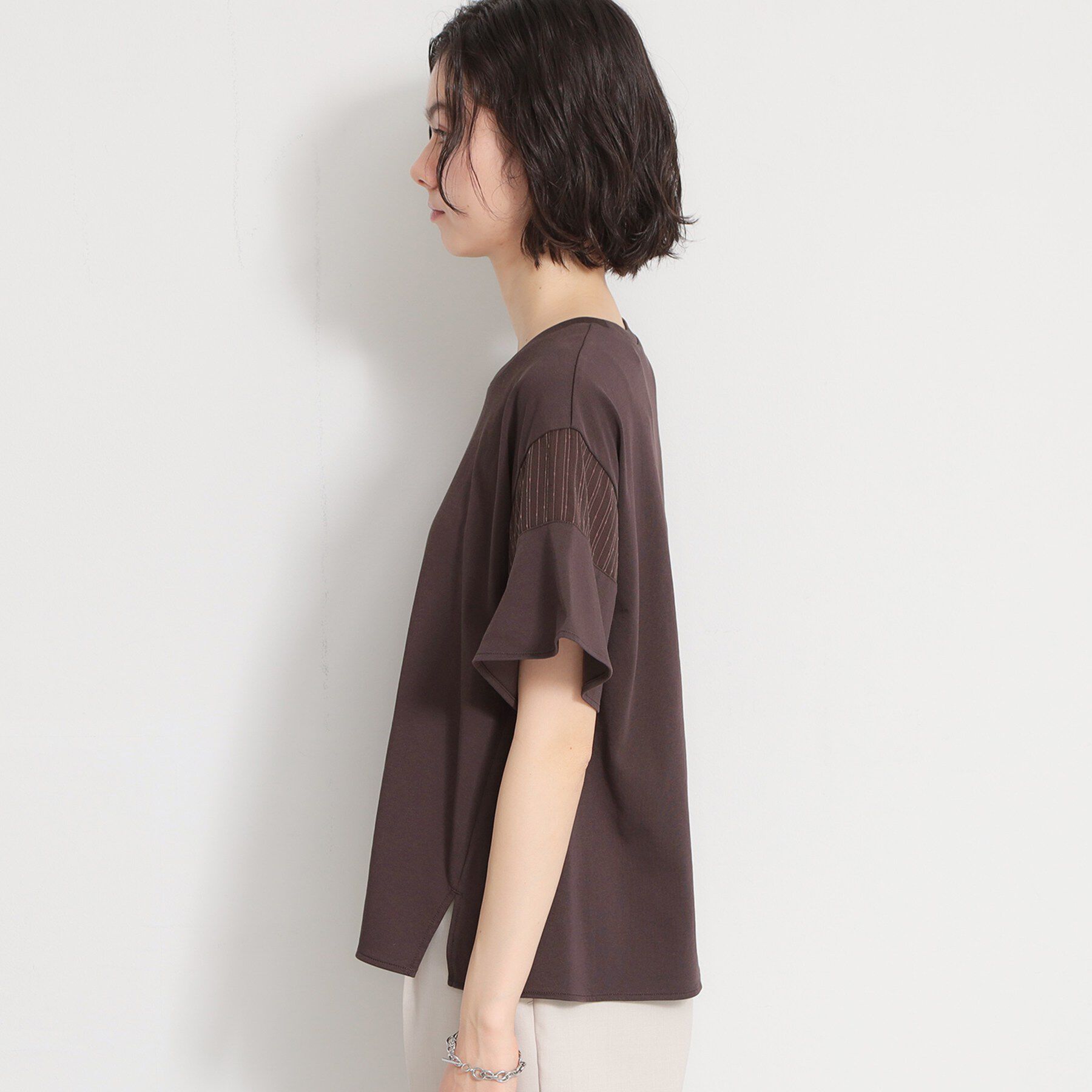 THE SHOP TK「【ひんやり／吸水速乾／UV】軽やかに揺れる シアーフレアスリーブTシャツ」|Tシャツ・カットソー|