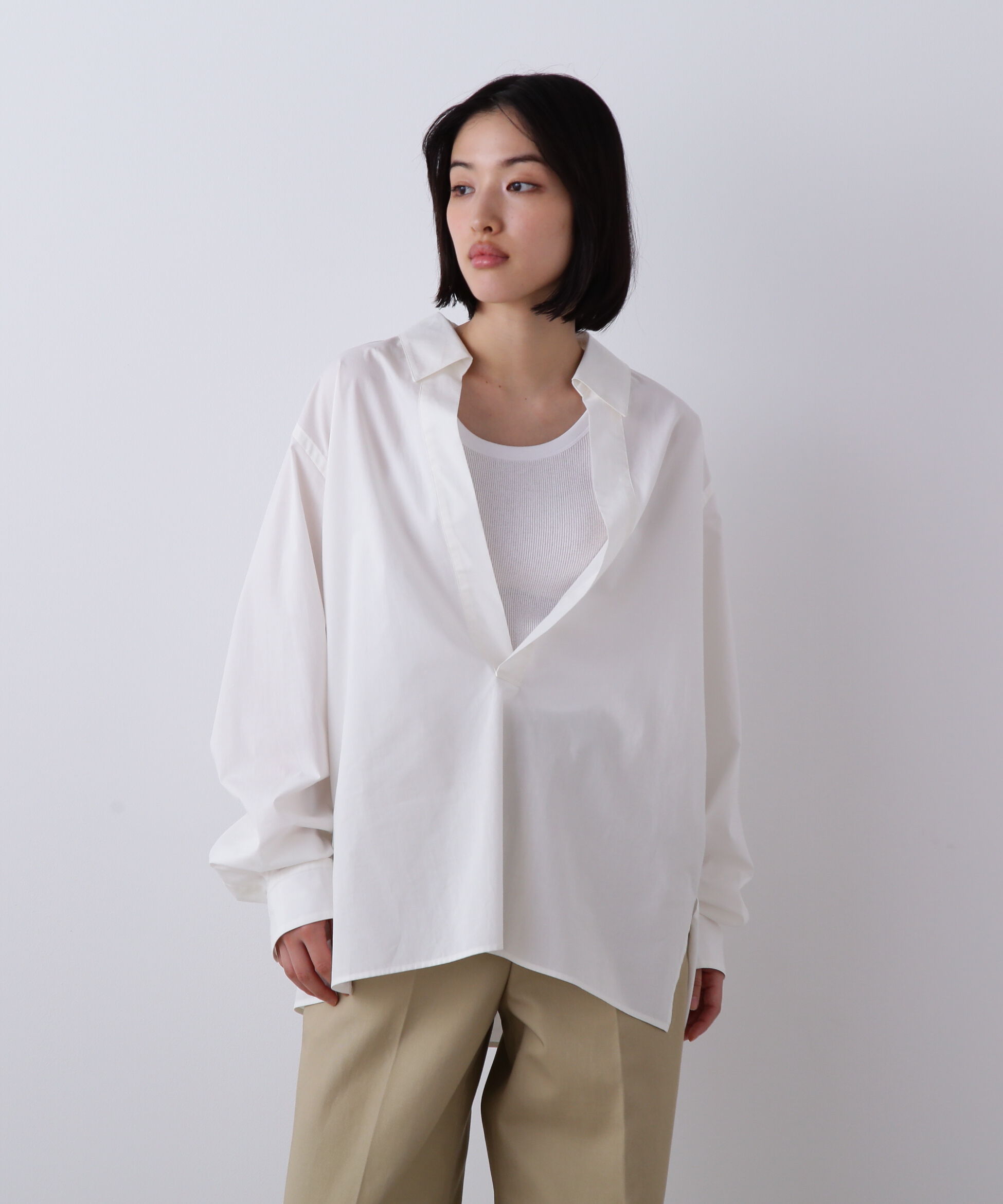YLEVE 「YLEVE / COTTON SILK TYPEWRITER SKIPPER SHIRT」|シャツ・ブラウス|ホワイト