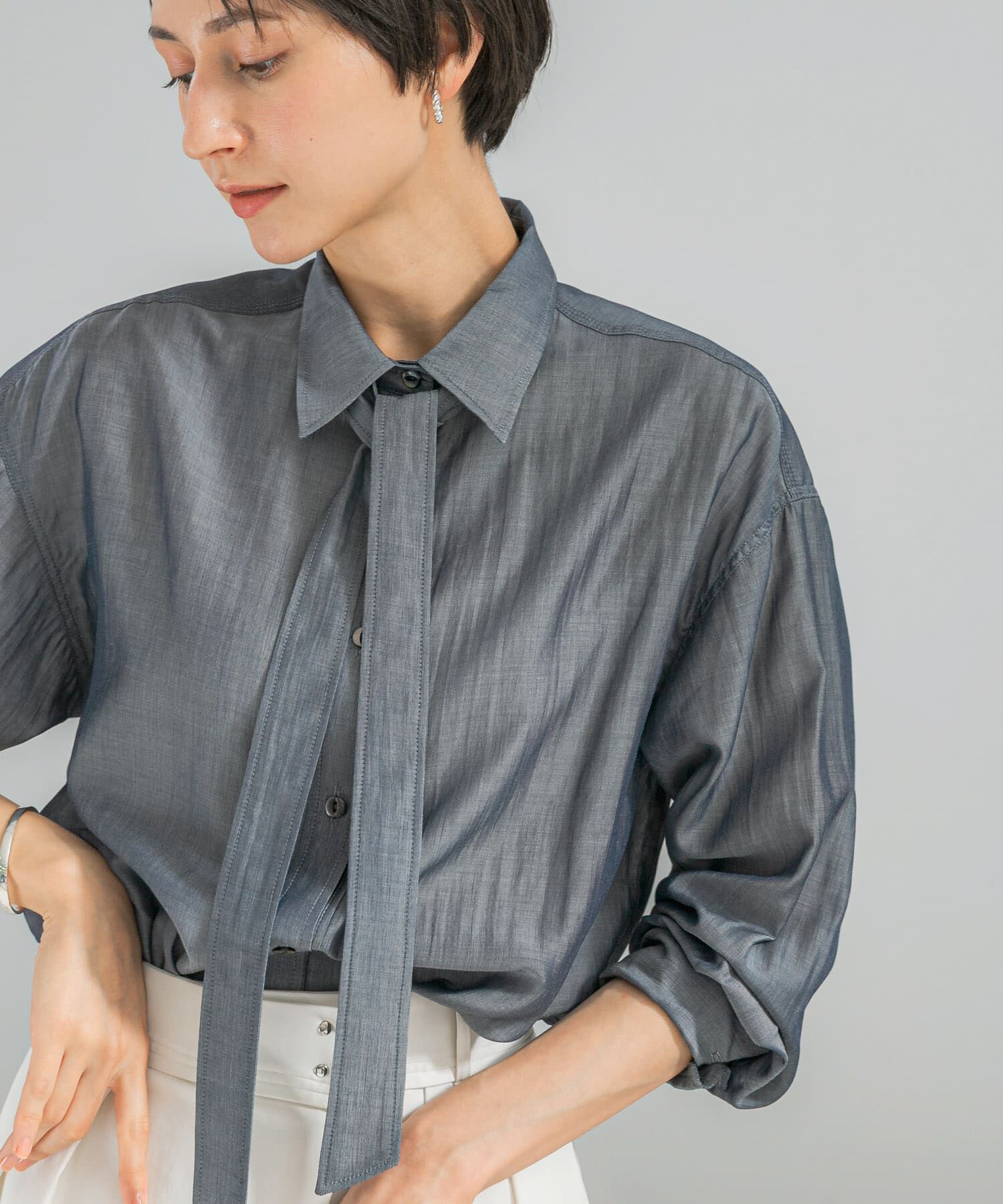 URBAN RESEARCH ROSSO「タイ付デニムライクシアーシャツ」|シャツ・ブラウス|インディゴブルー