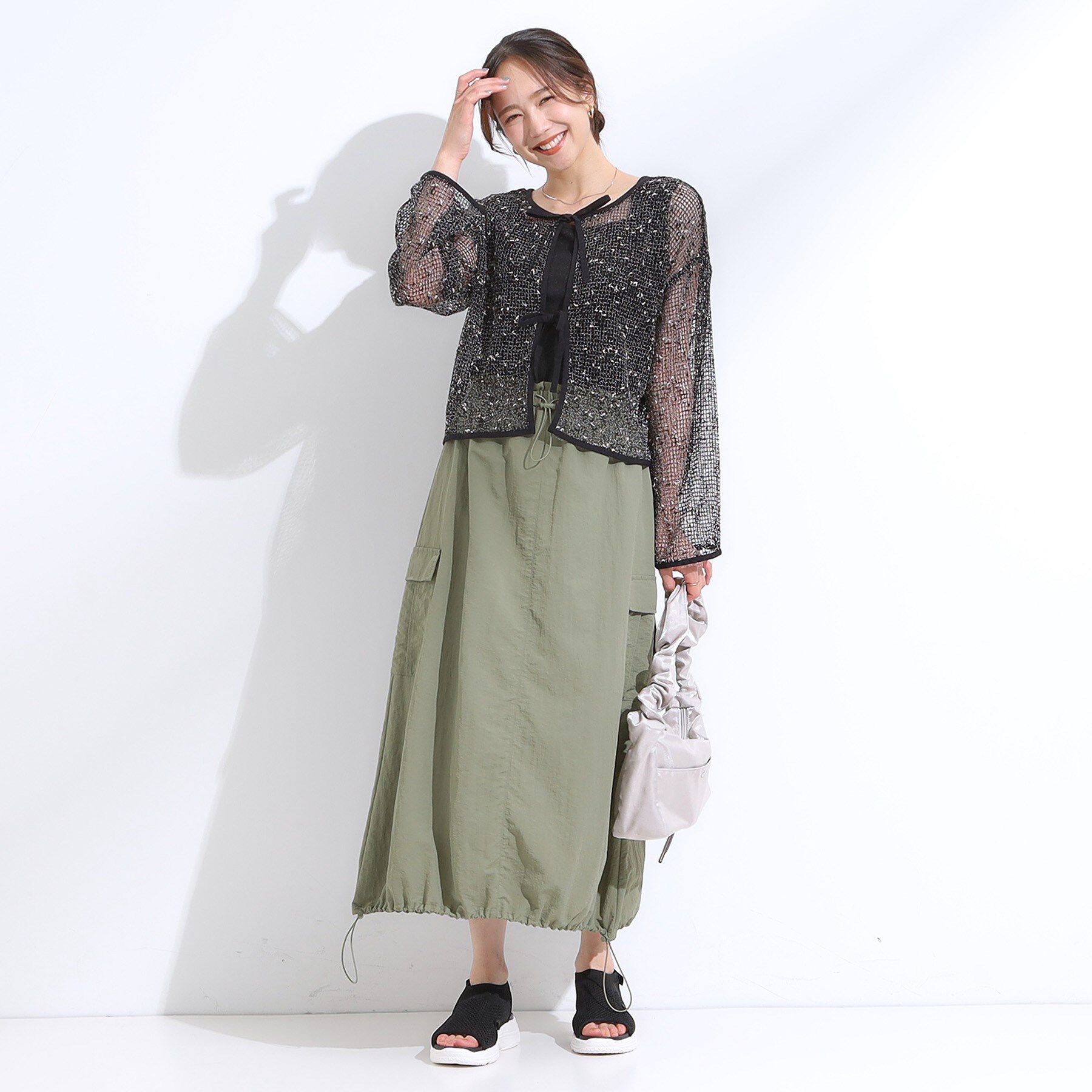 SHOO･LA･RUE「【前後2WAY】夏でもさらりと羽織れる メッシュリボンカーディガン」|カーディガン|