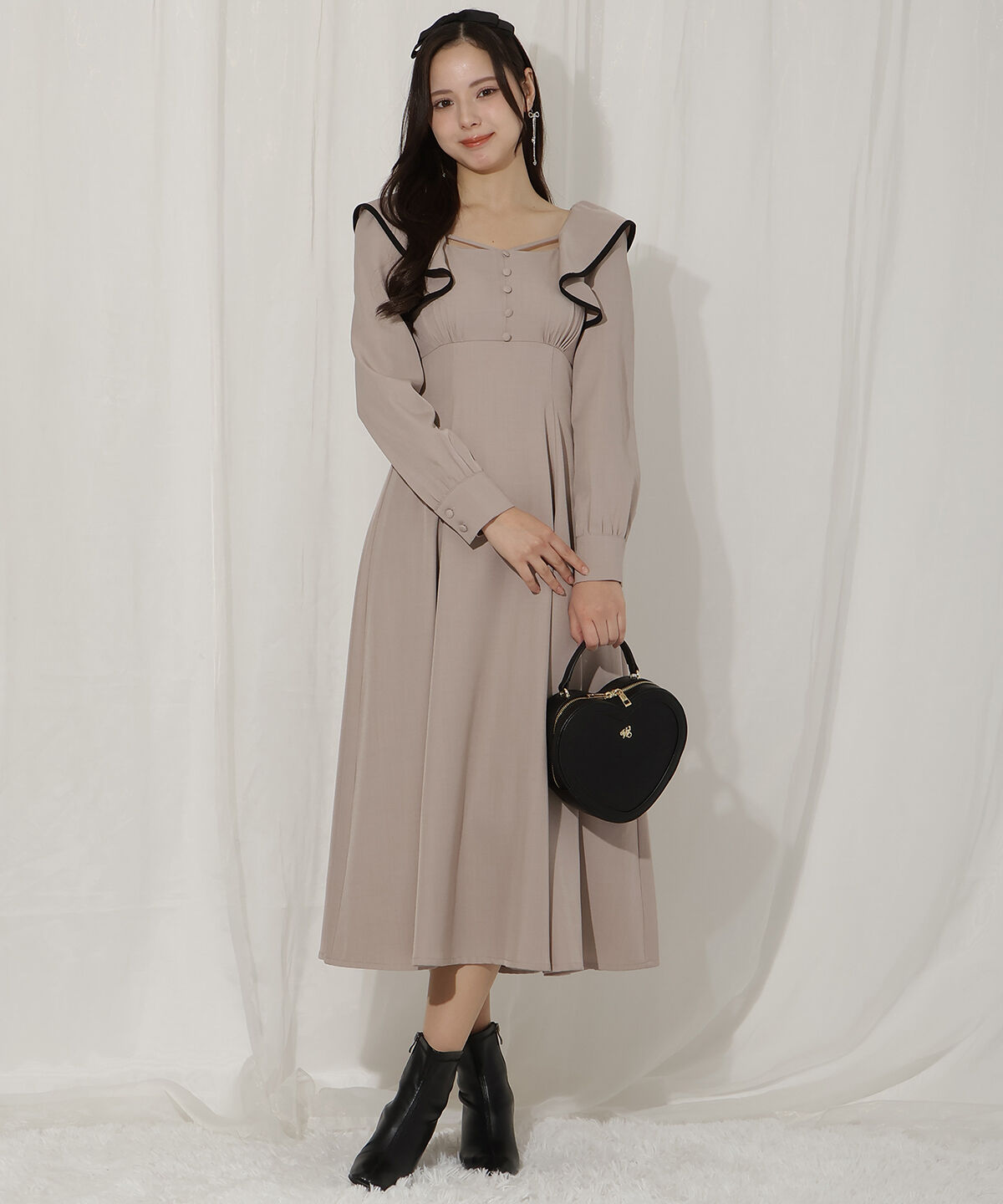 WILLSELECTION「配色パイピングフリルワンピース」|ワンピース|ベージュ