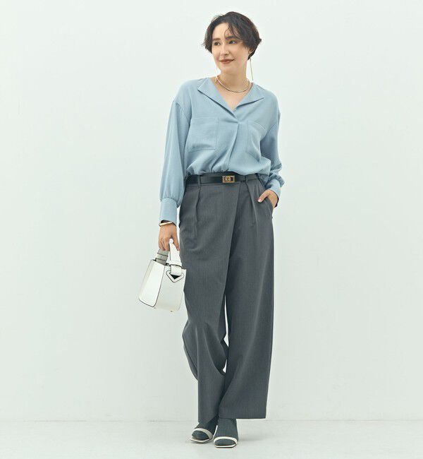 NOLLEY'S sophi「ウォッシャブルバックサテンジョーゼットオープンカラーブラウス」|シャツ・ブラウス|