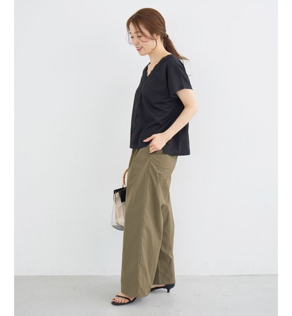  「フロントレースVネックカットソー」|Tシャツ・カットソー|