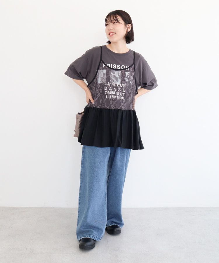Green Parks「SET2点フォトＴシャツ+レースキャミビスチェ」|Tシャツ・カットソー|
