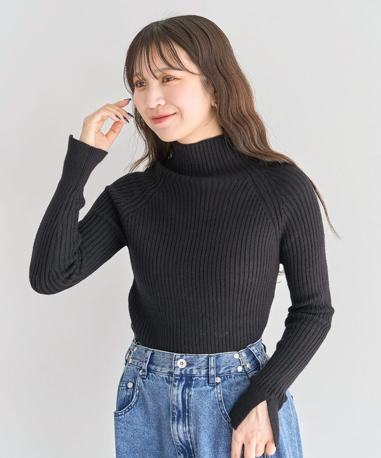 Green Parks「・Petit Fleur ボトルネックリブニット」|ニット・セーター|Black