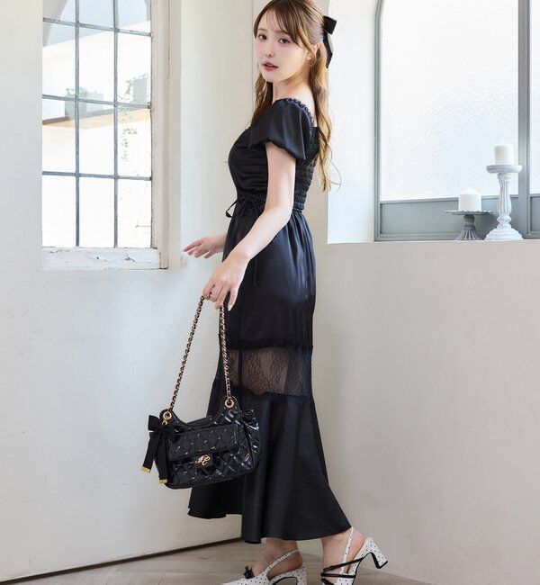  「【Lace Collection】サイドカットレース切替ロングワンピース」|ワンピース|