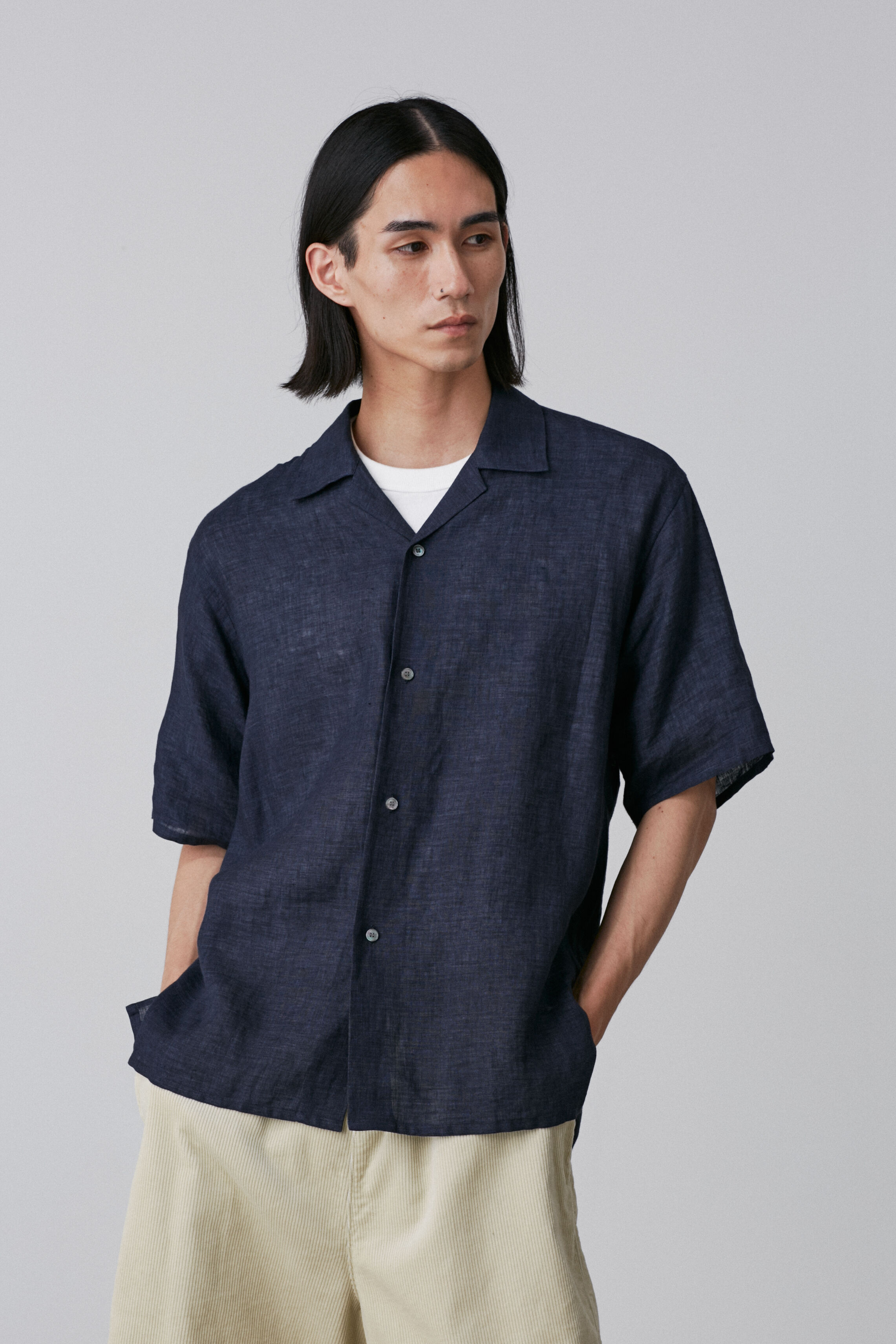 YLEVE 「YLEVE / LINEN POPLIN SHIRT」|シャツ・ブラウス|ネイビー